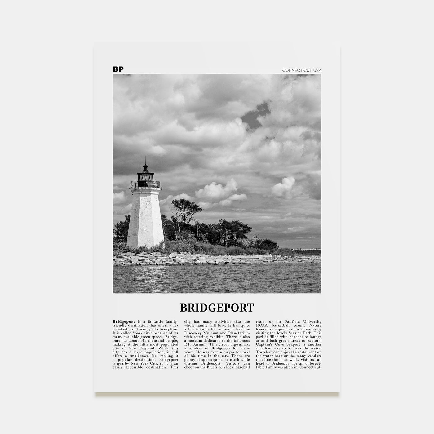Bridgeport Travel B&W Poster