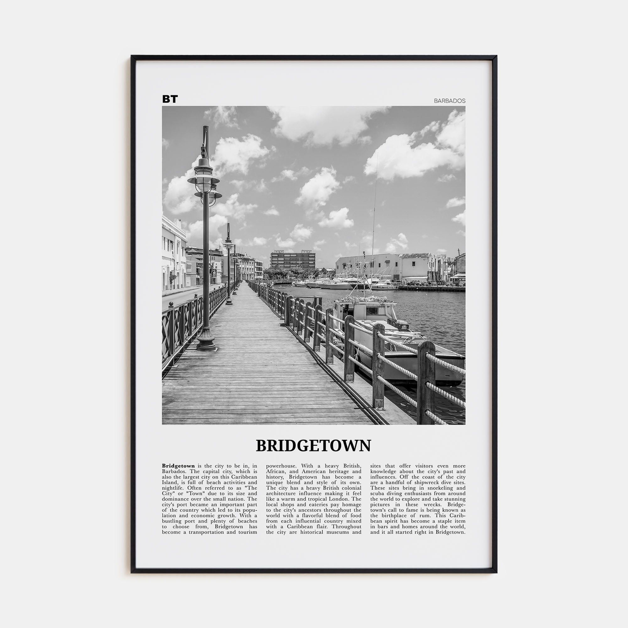 Bridgetown Travel B&W Poster