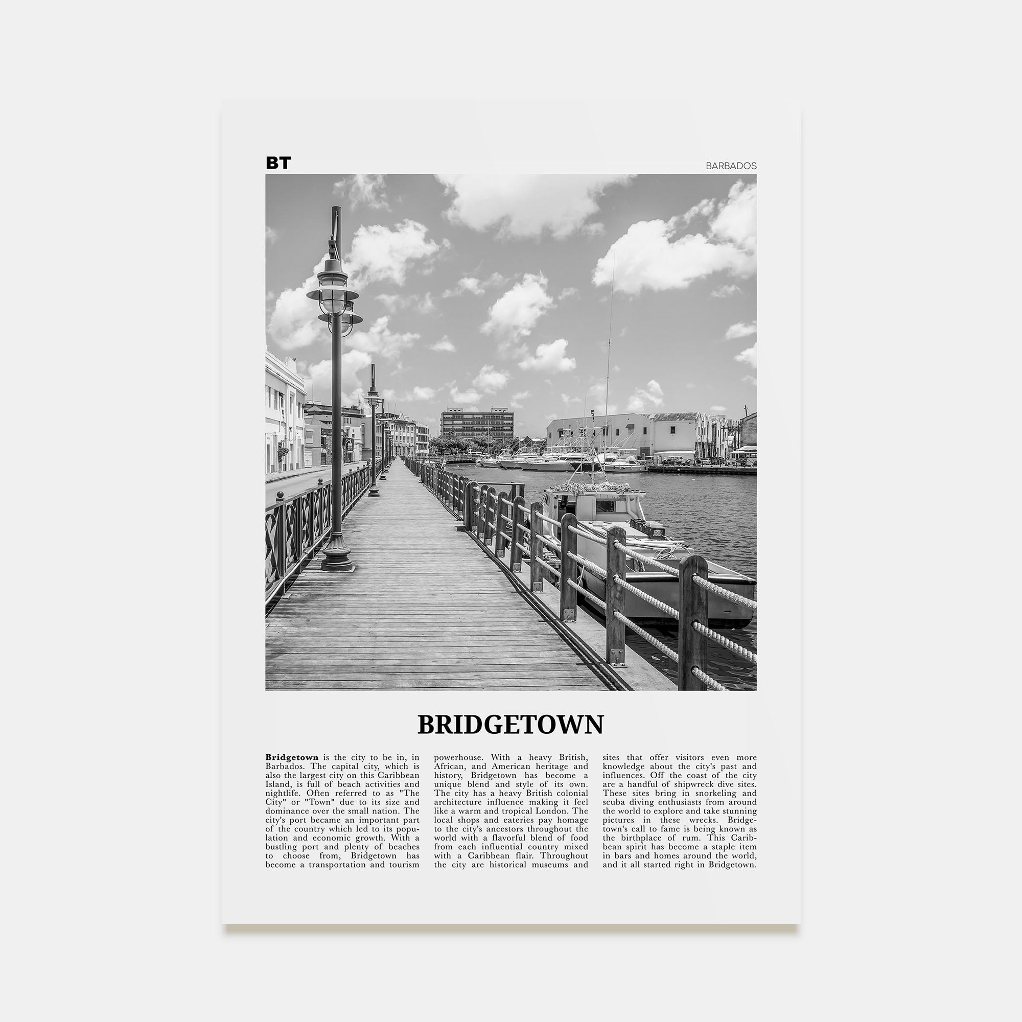 Bridgetown Travel B&W Poster