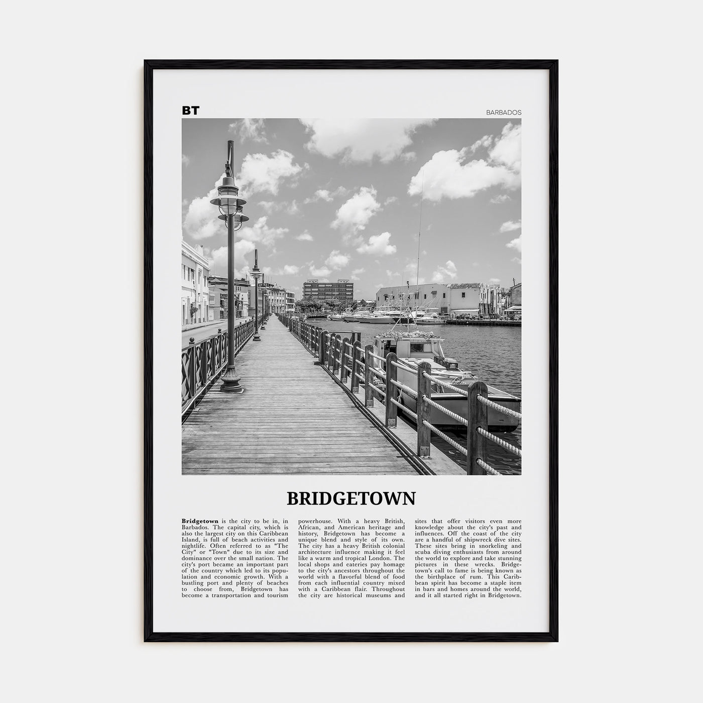 Bridgetown Travel B&W Poster
