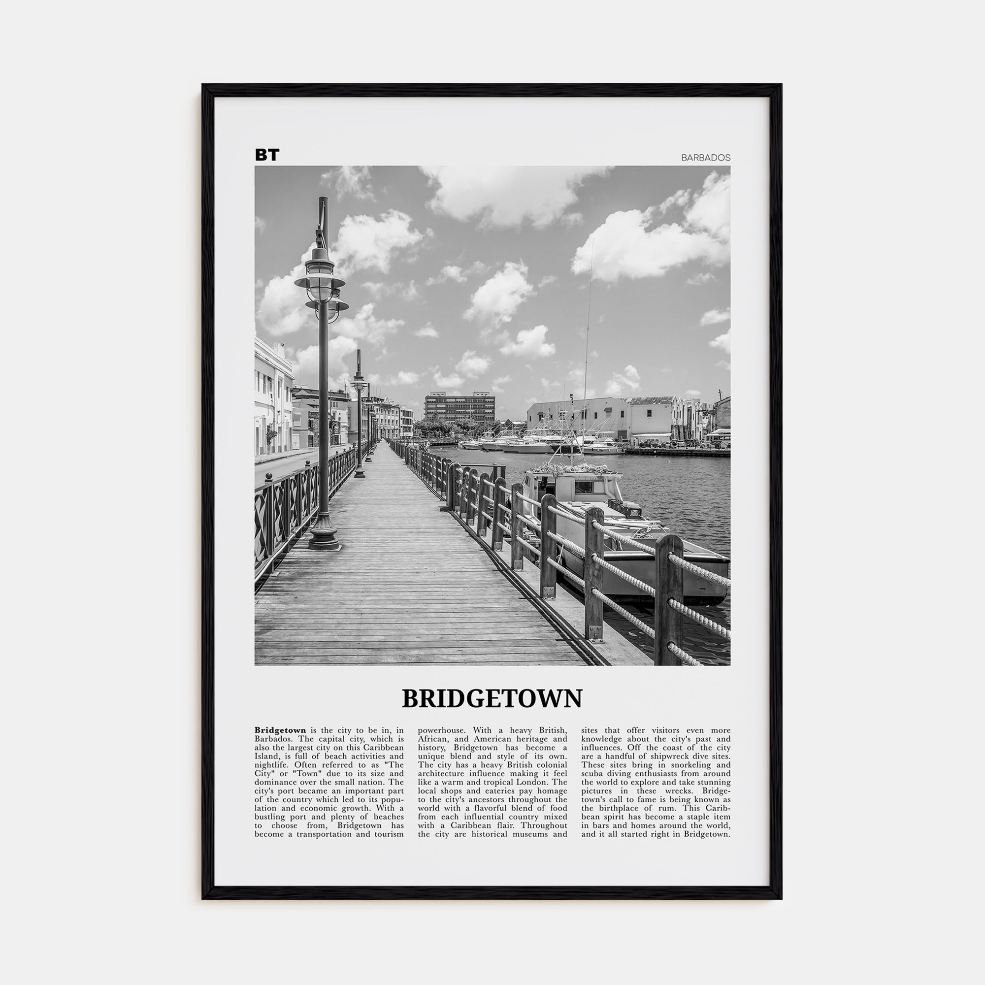 Bridgetown Travel B&W Poster