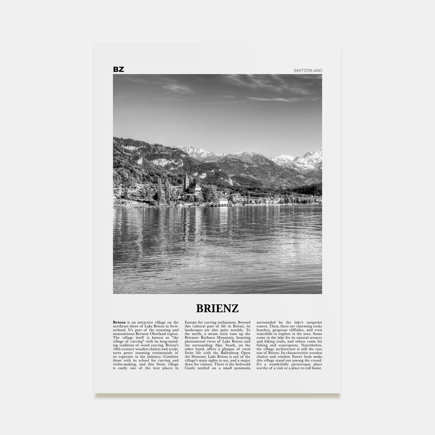 Brienz Travel B&W Poster