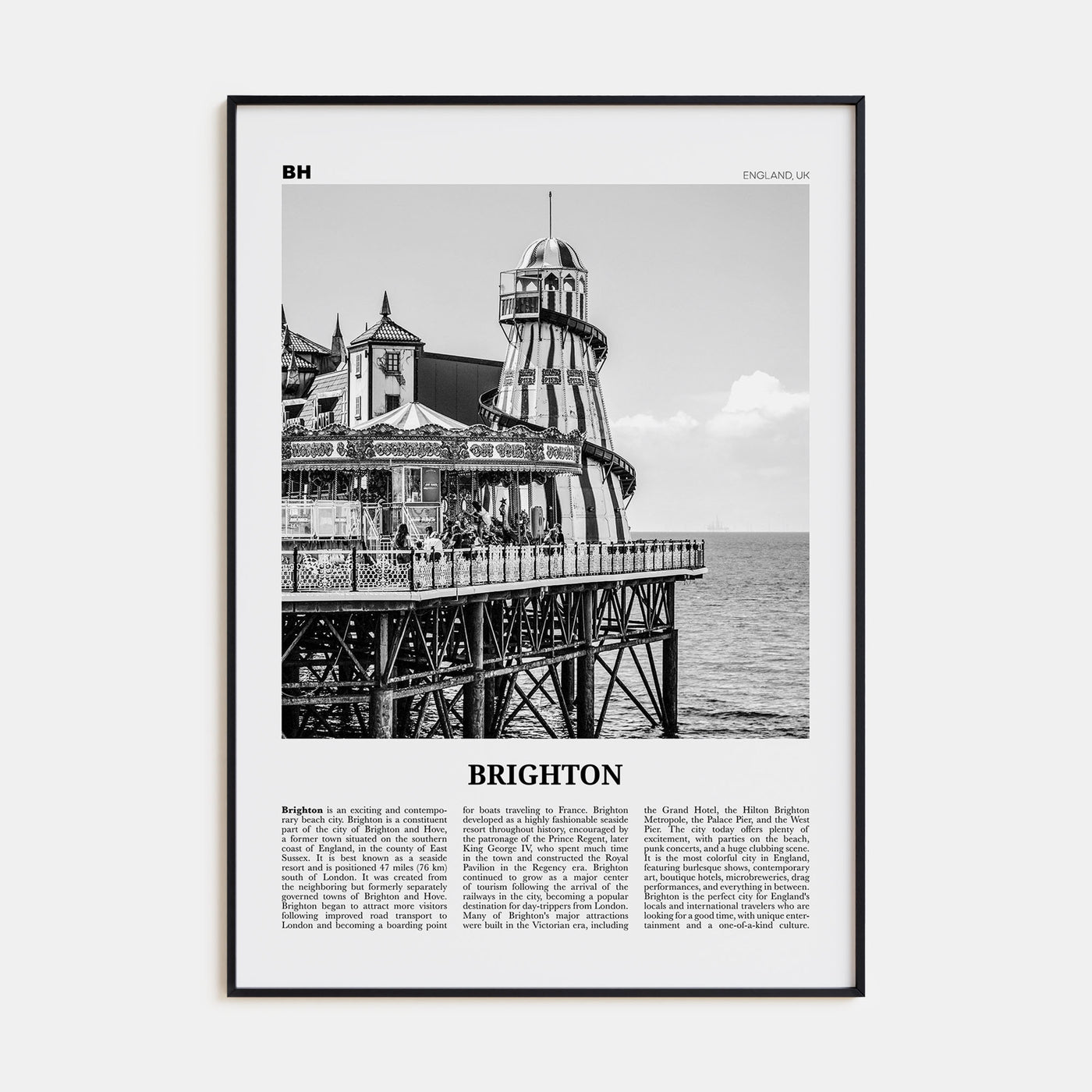 Brighton Travel B&W Poster