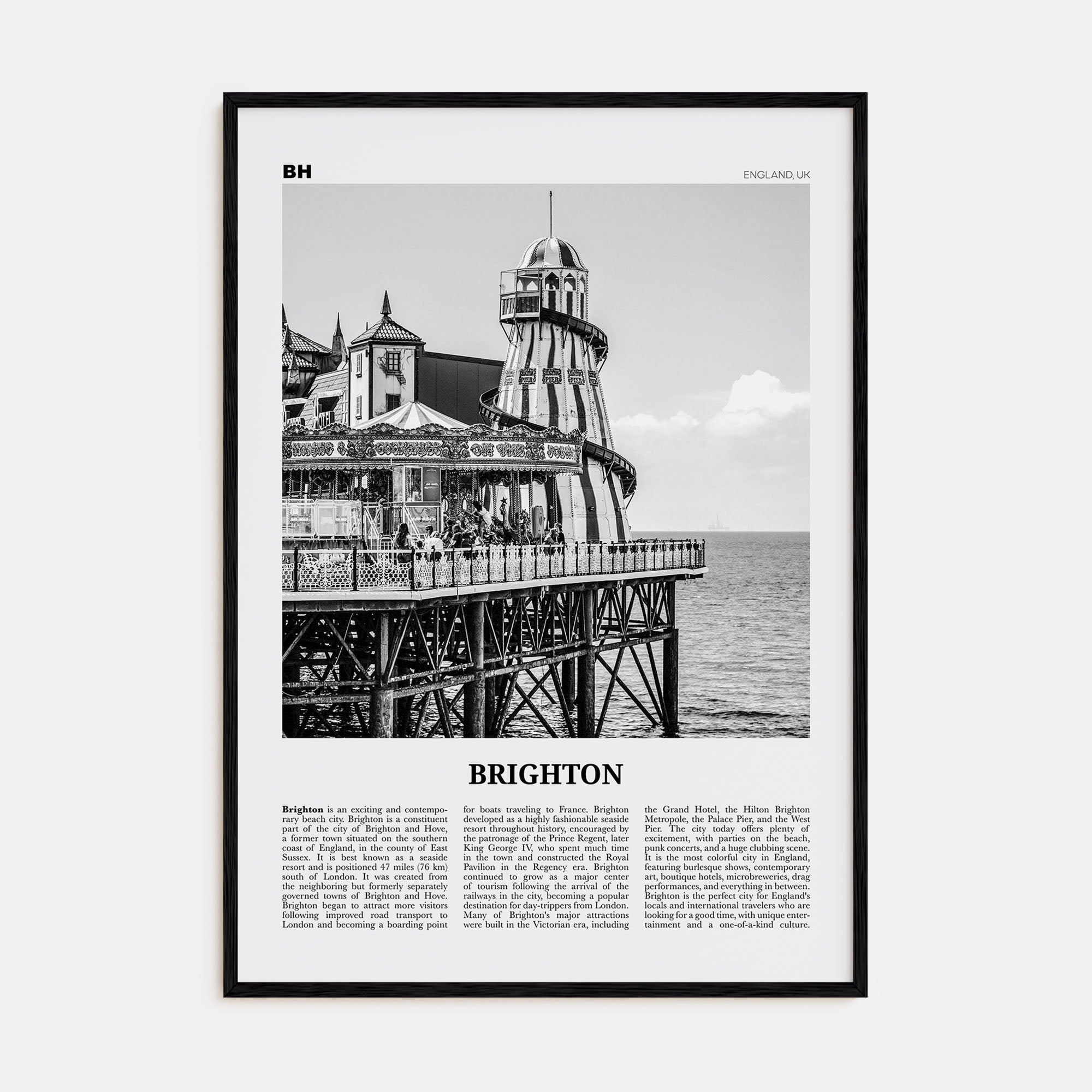 Brighton Travel B&W Poster