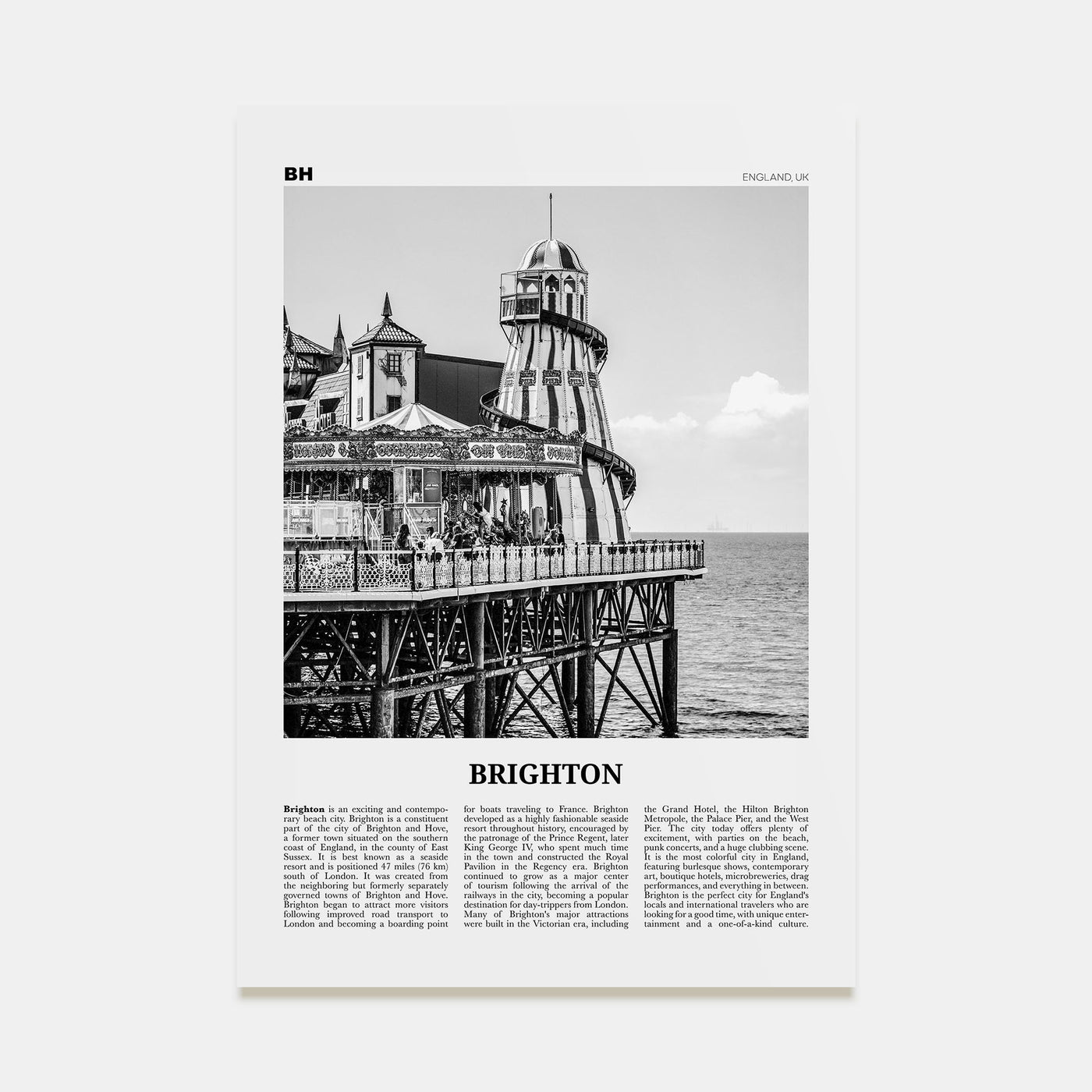 Brighton Travel B&W Poster
