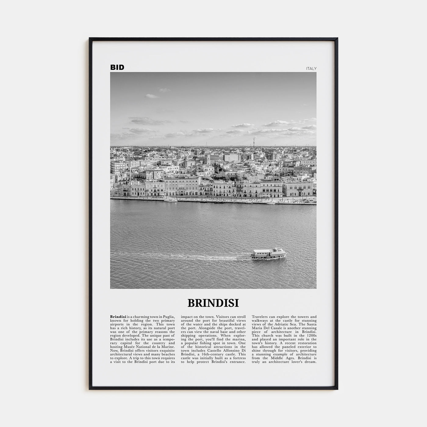 Brindisi Travel B&W Poster