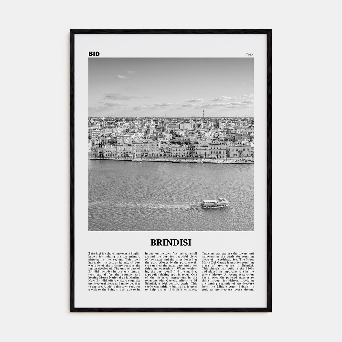 Brindisi Travel B&W Poster