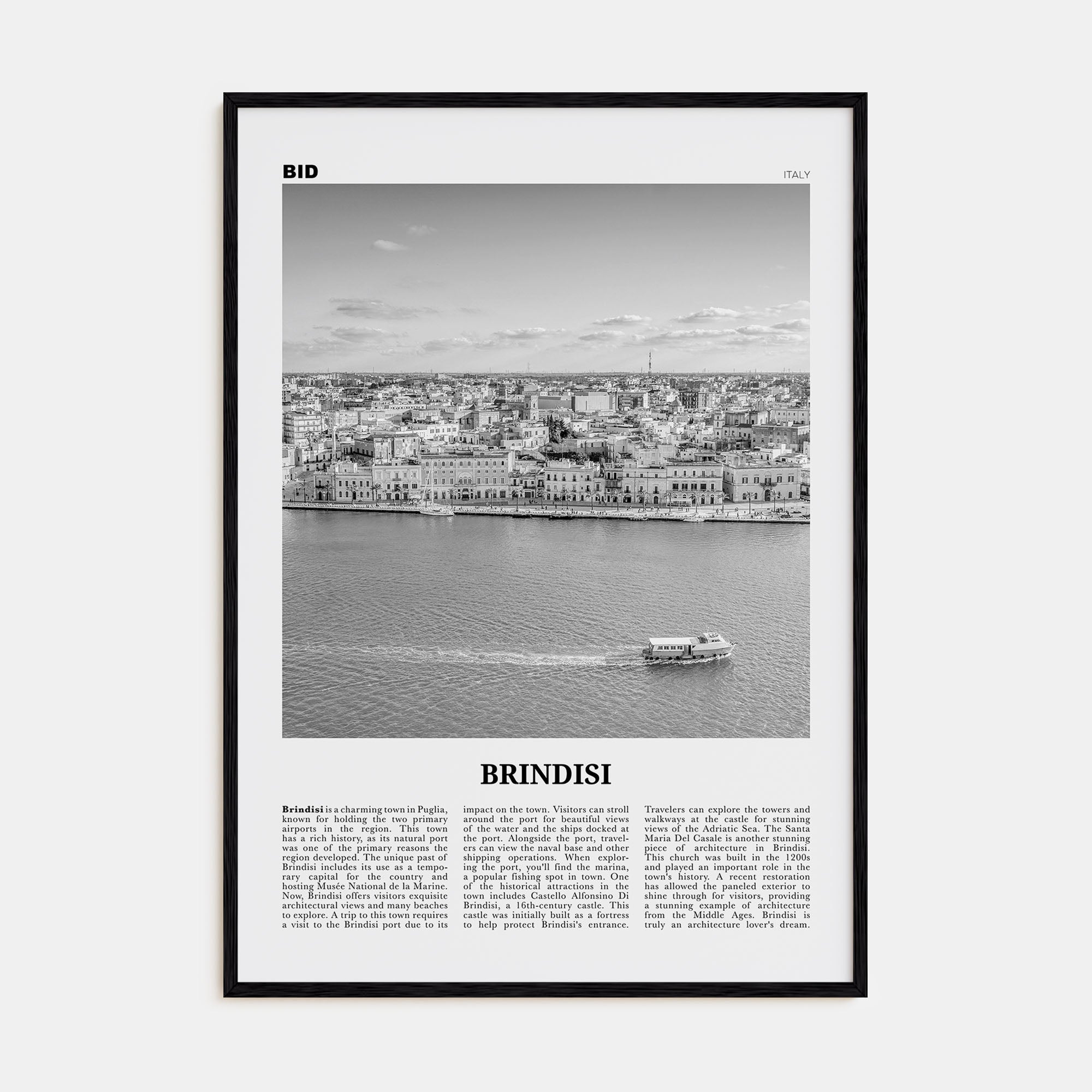 Brindisi Travel B&W Poster