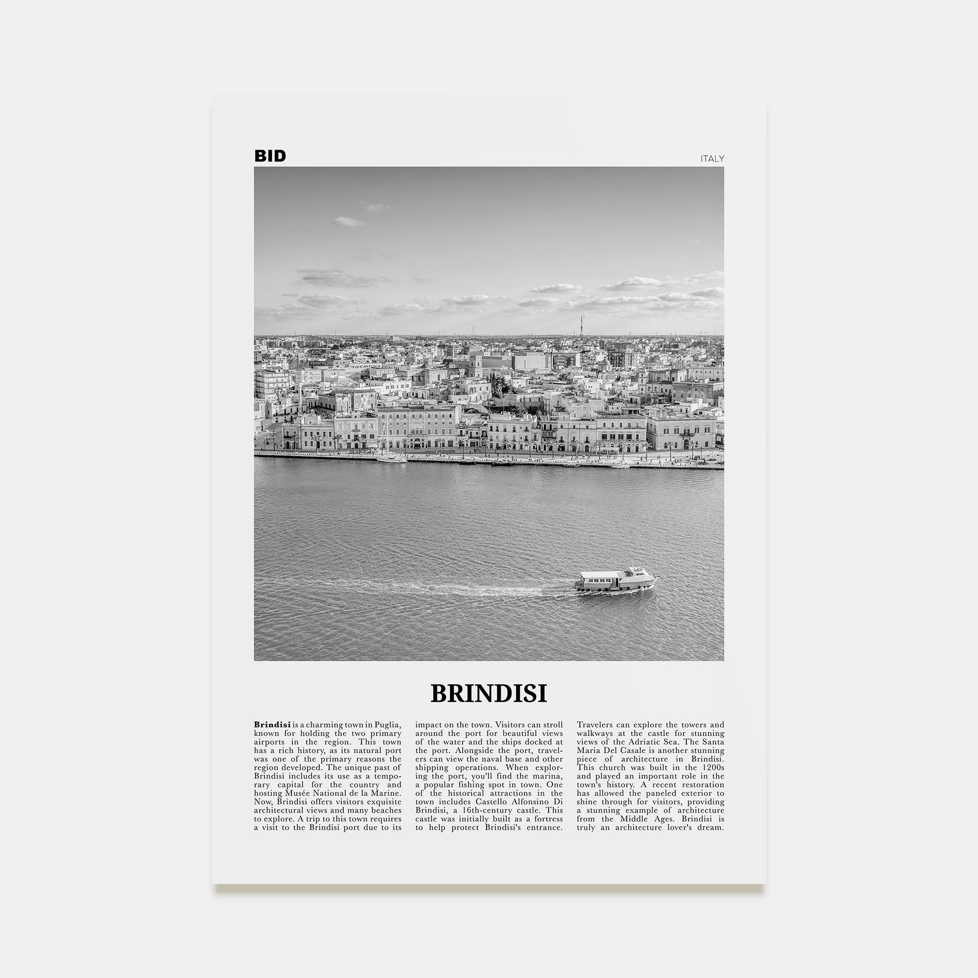 Brindisi Travel B&W Poster