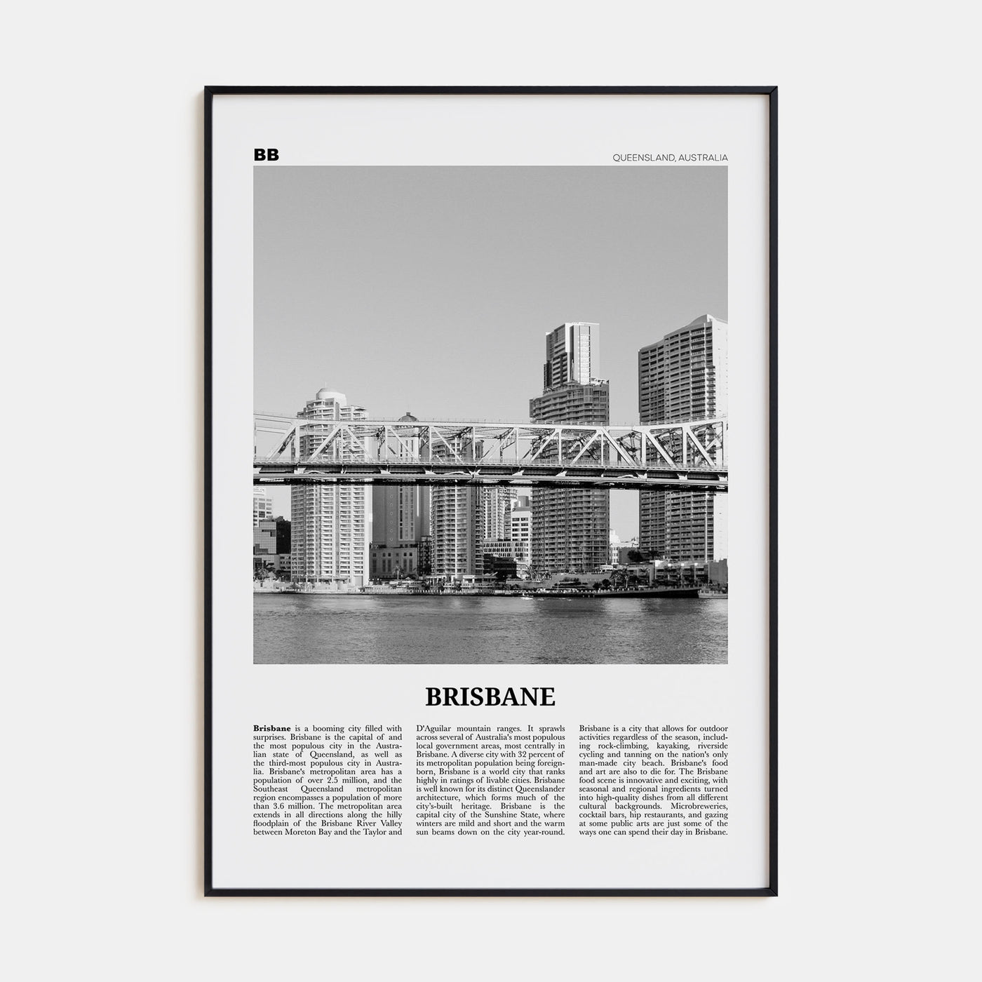 Brisbane Travel B&W No 2 Poster