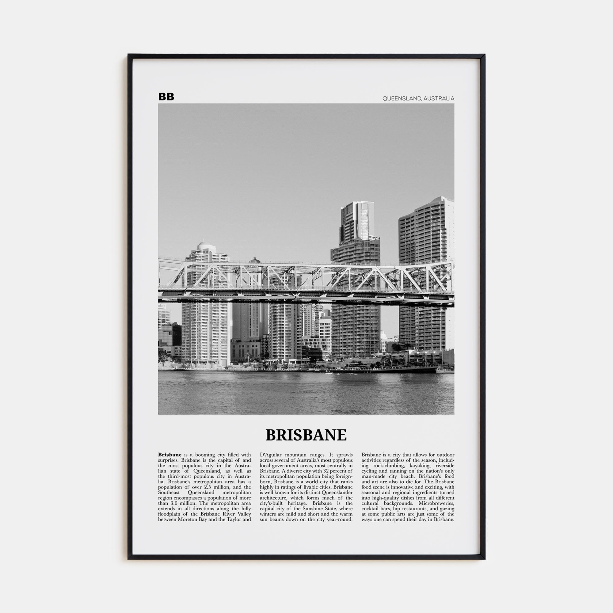 Brisbane Travel B&W No 2 Poster