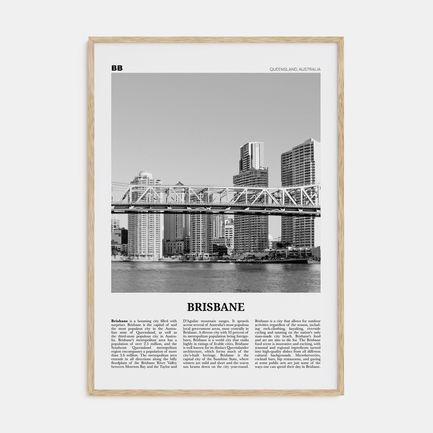 Brisbane Travel B&W No 2 Poster