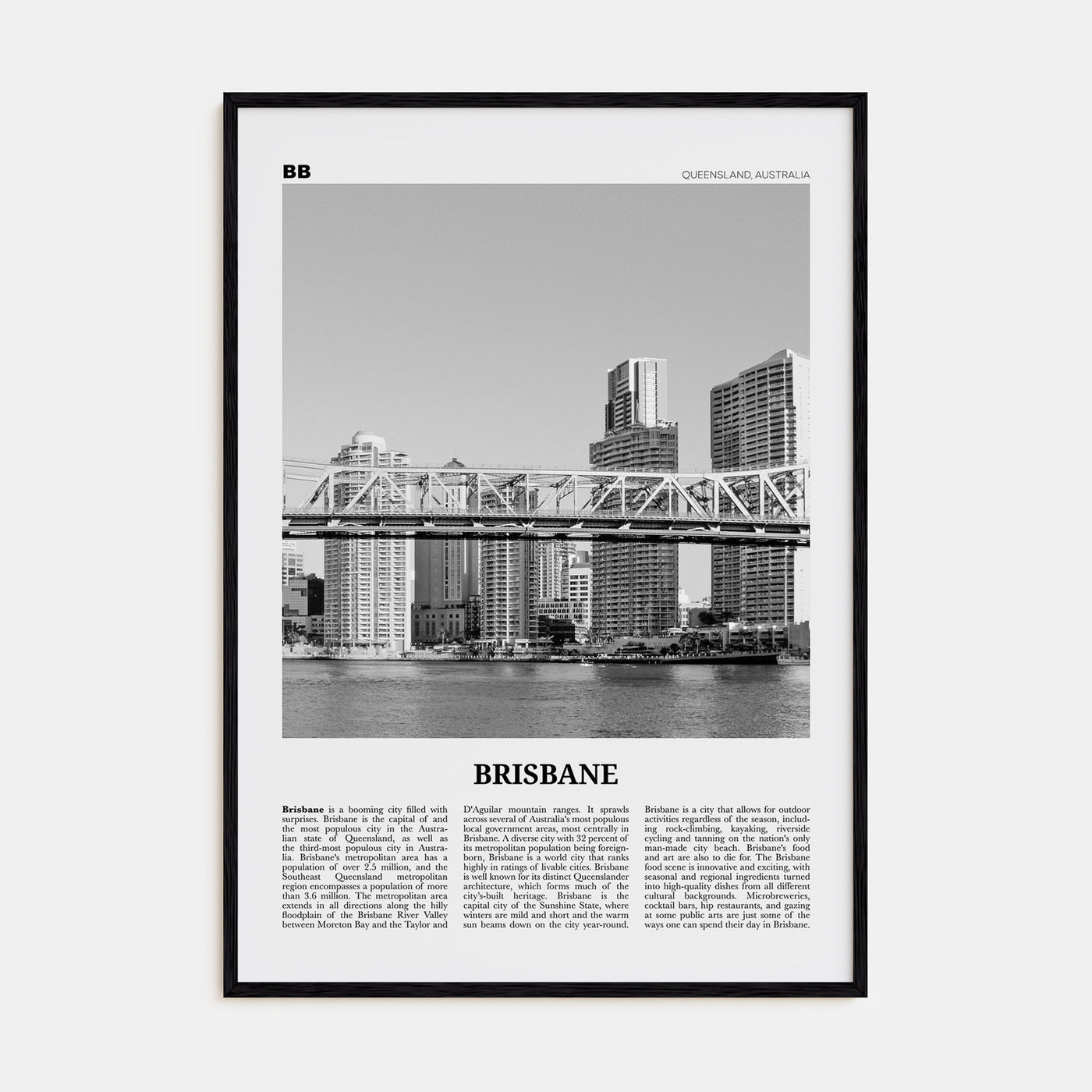 Brisbane Travel B&W No 2 Poster