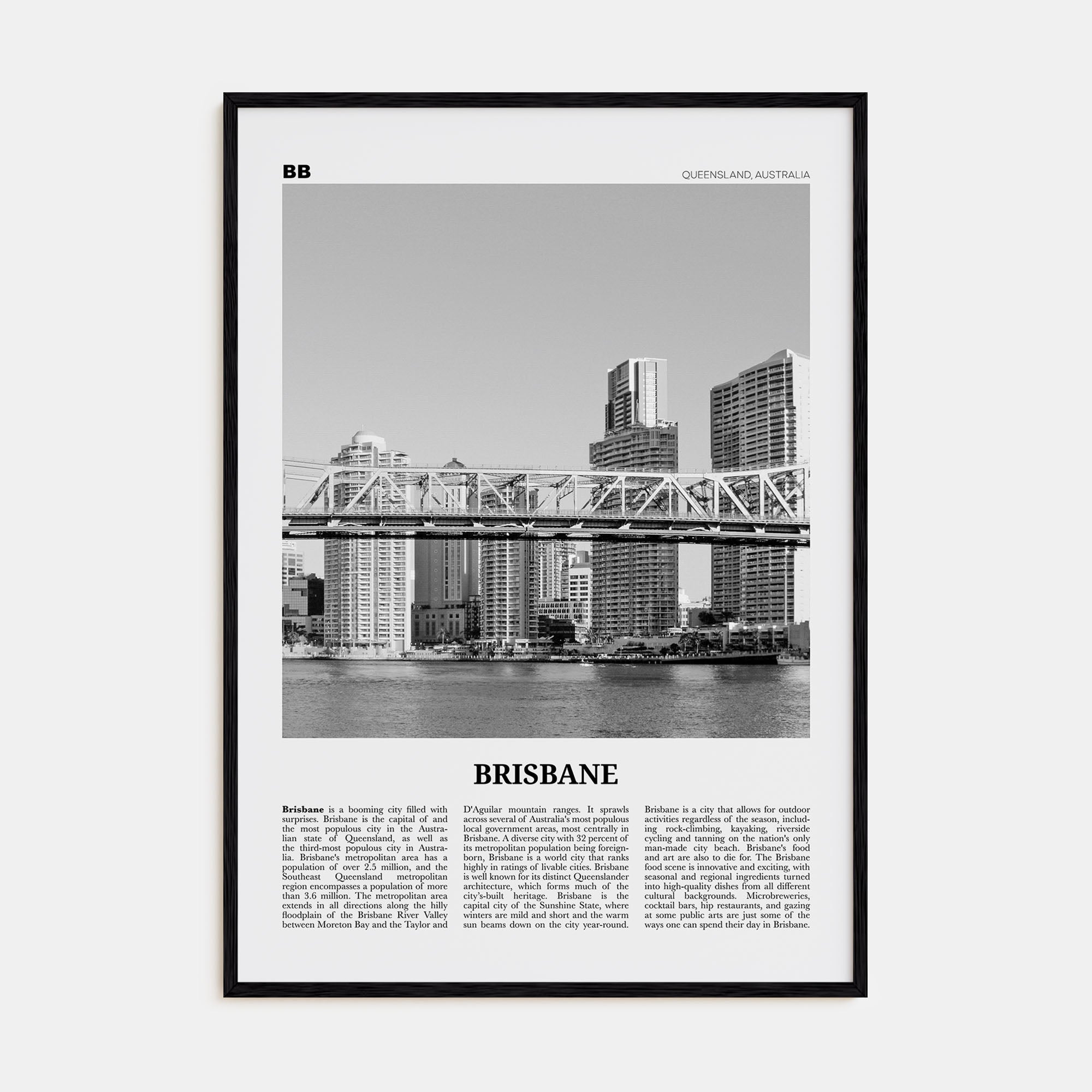 Brisbane Travel B&W No 2 Poster