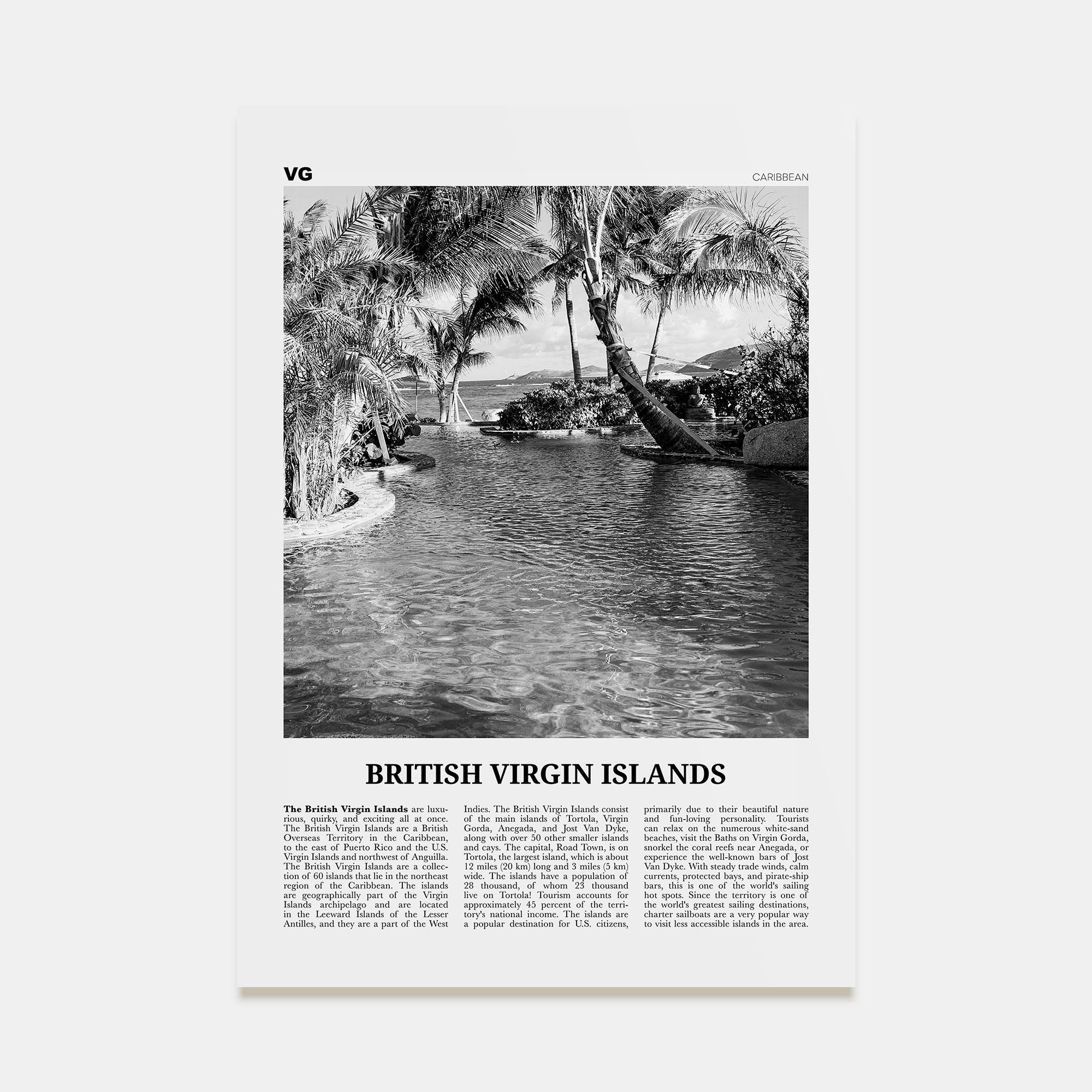 British Virgin Islands Travel B&W Poster