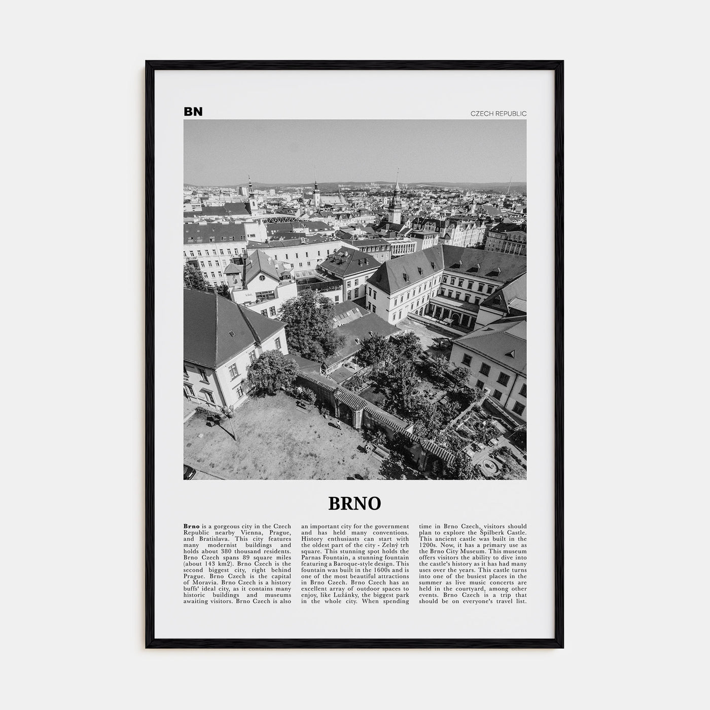Brno Travel B&W Poster