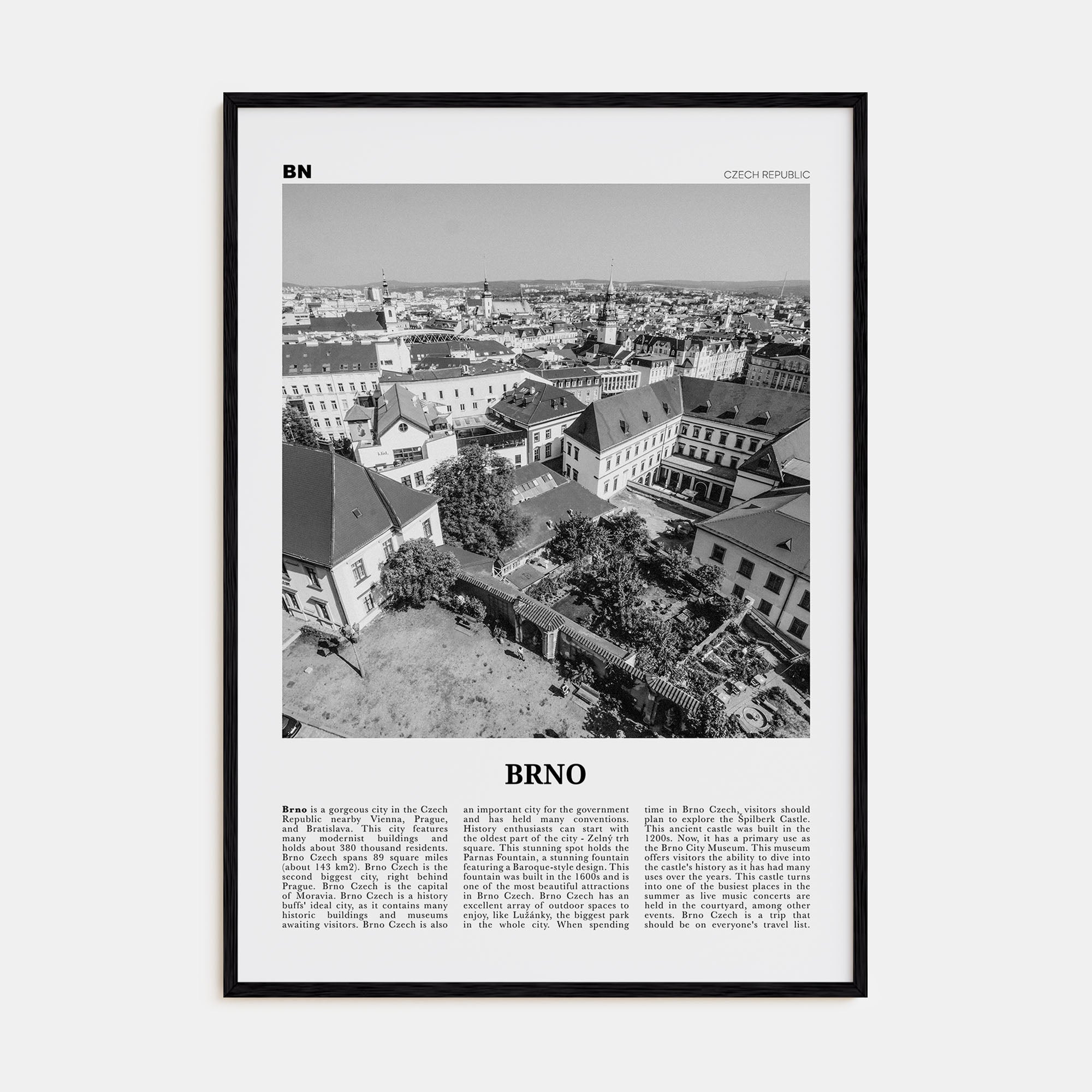Brno Travel B&W Poster