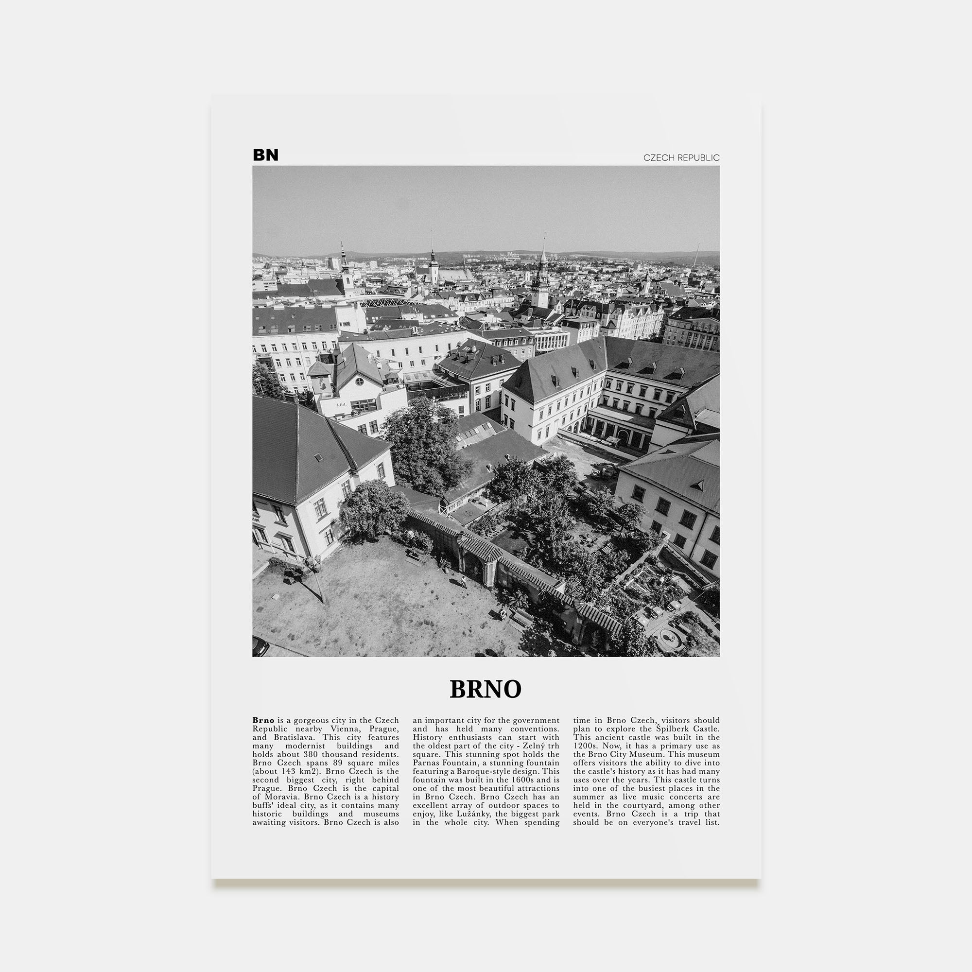 Brno Travel B&W Poster