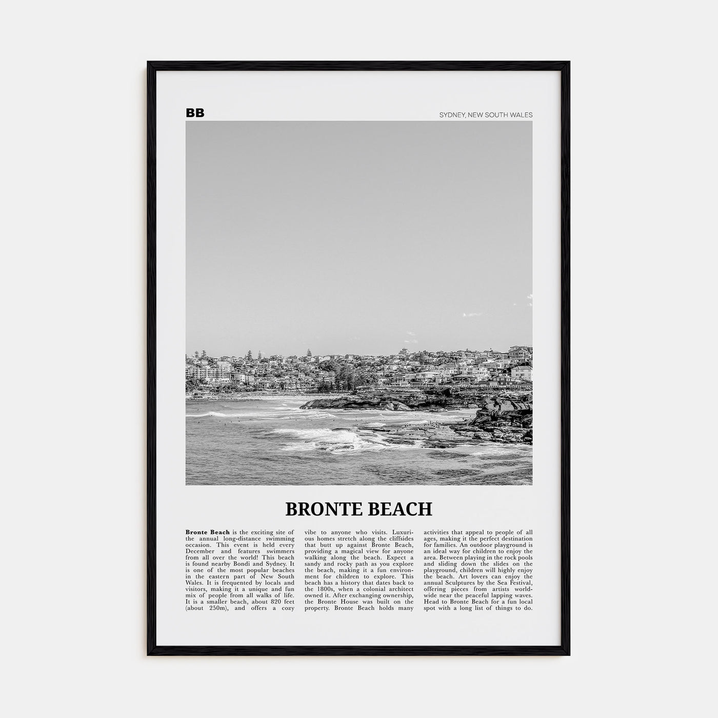 Bronte Beach Travel B&W Poster