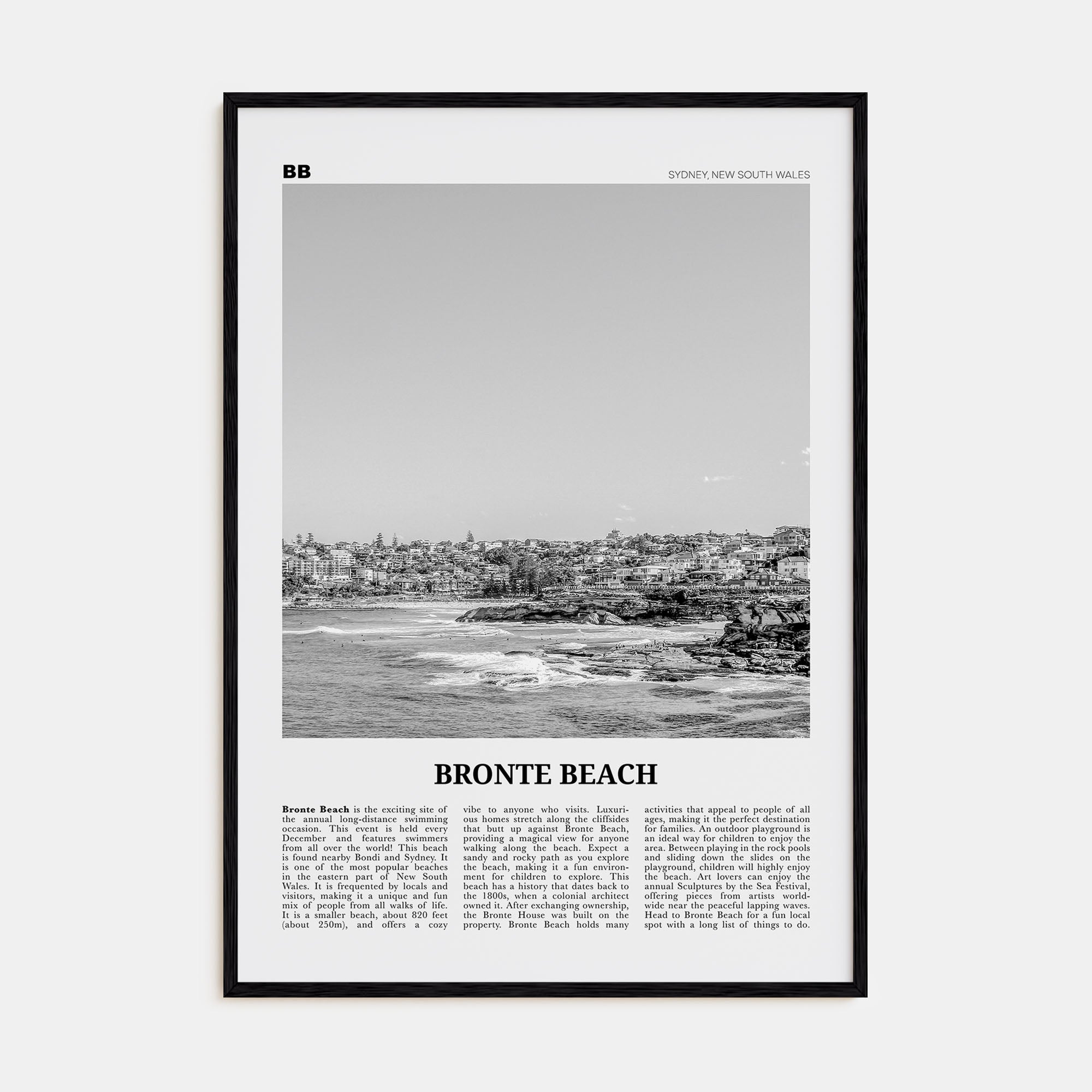 Bronte Beach Travel B&W Poster