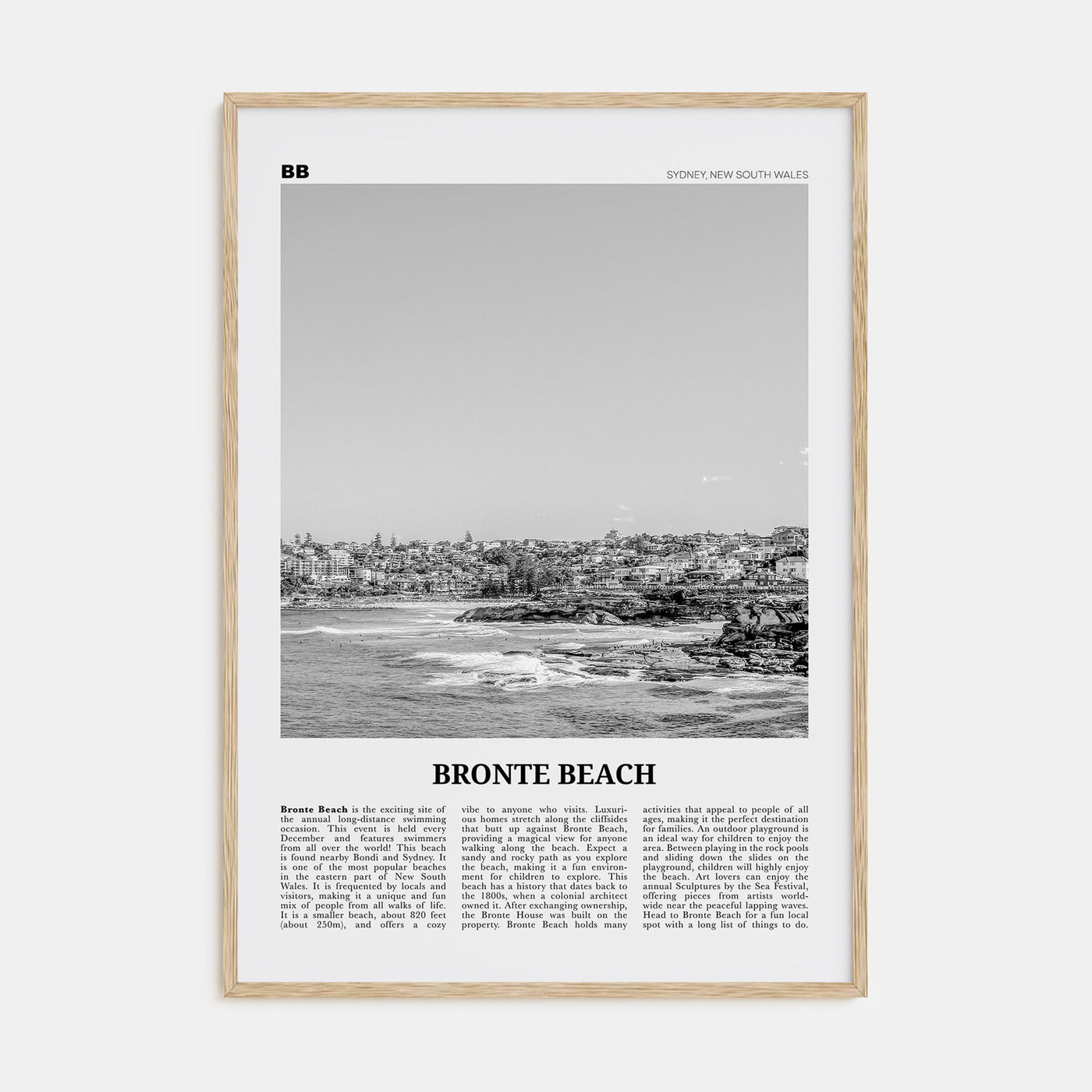 Bronte Beach Travel B&W Poster