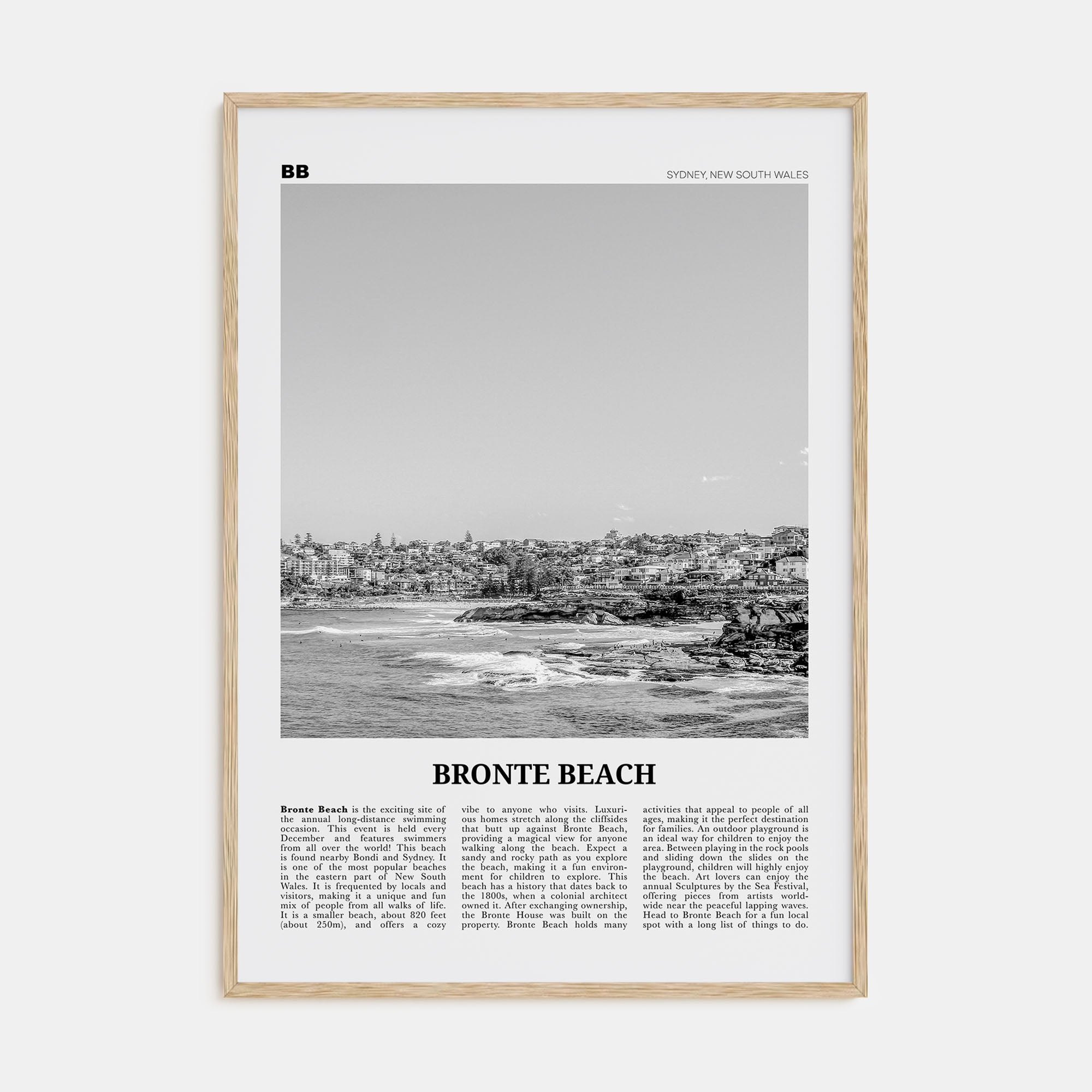 Bronte Beach Travel B&W Poster