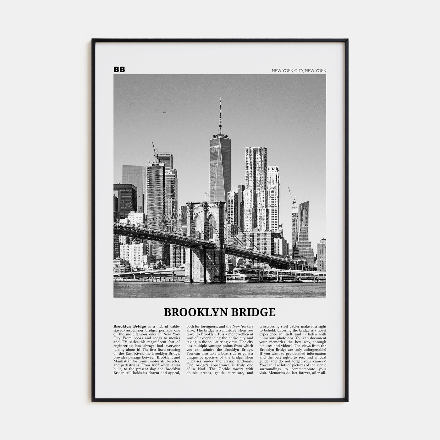 Brooklyn Bridge Travel B&W Poster