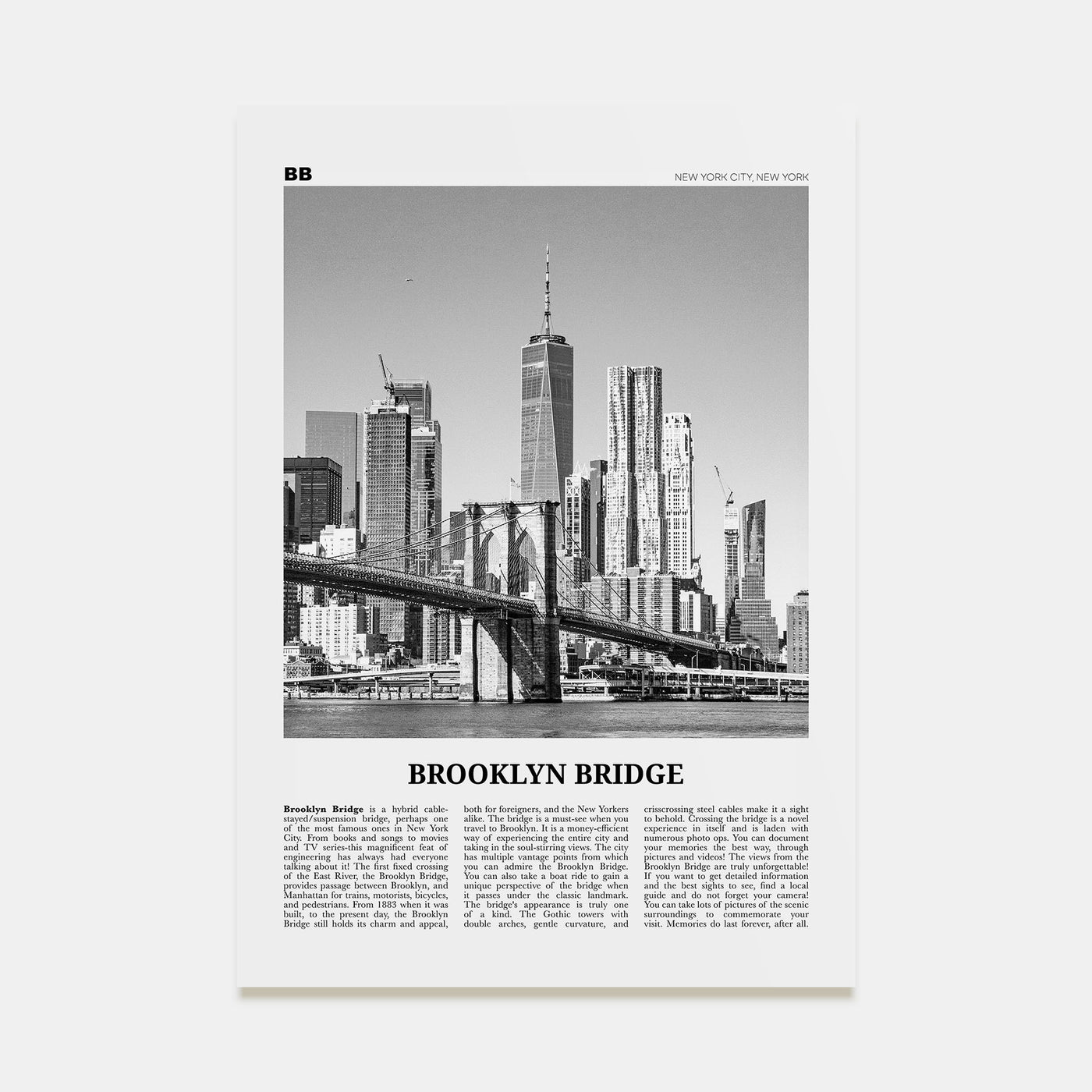 Brooklyn Bridge Travel B&W Poster