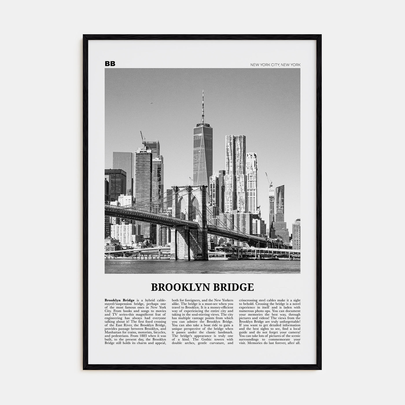 Brooklyn Bridge Travel B&W Poster