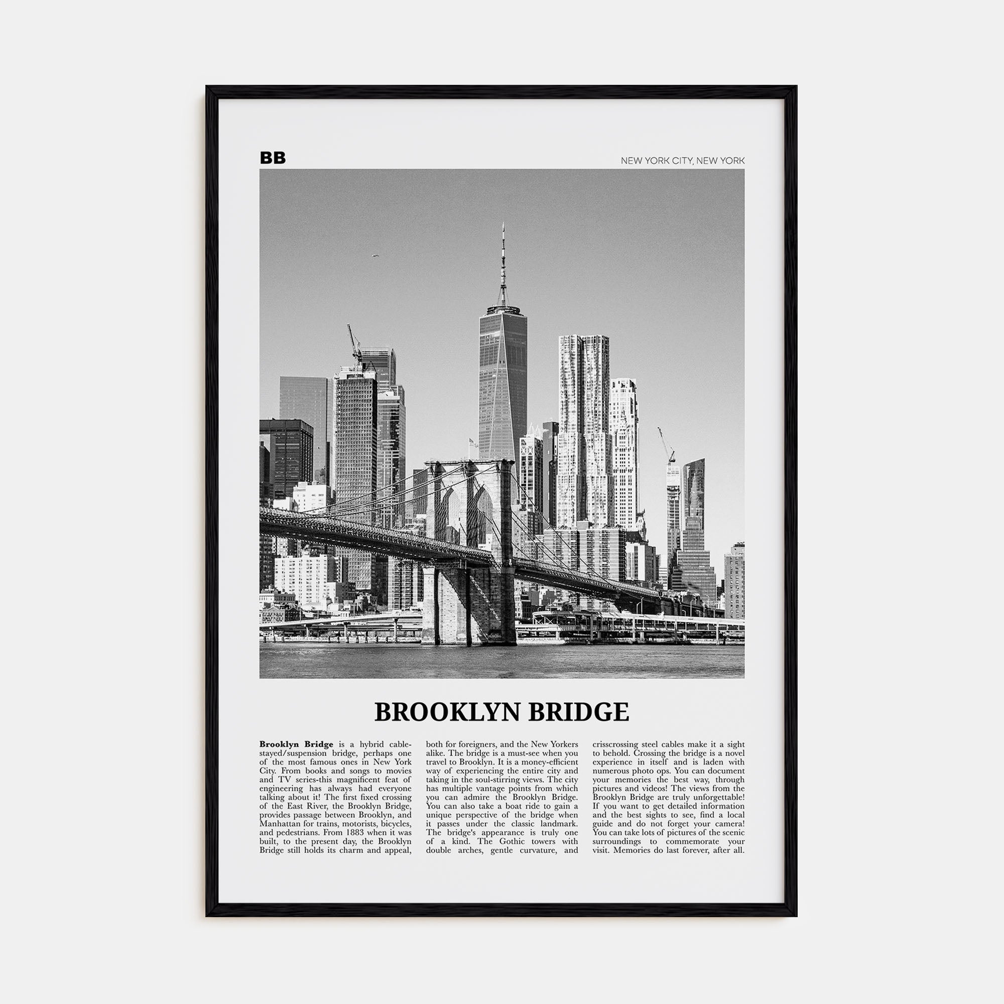 Brooklyn Bridge Travel B&W Poster