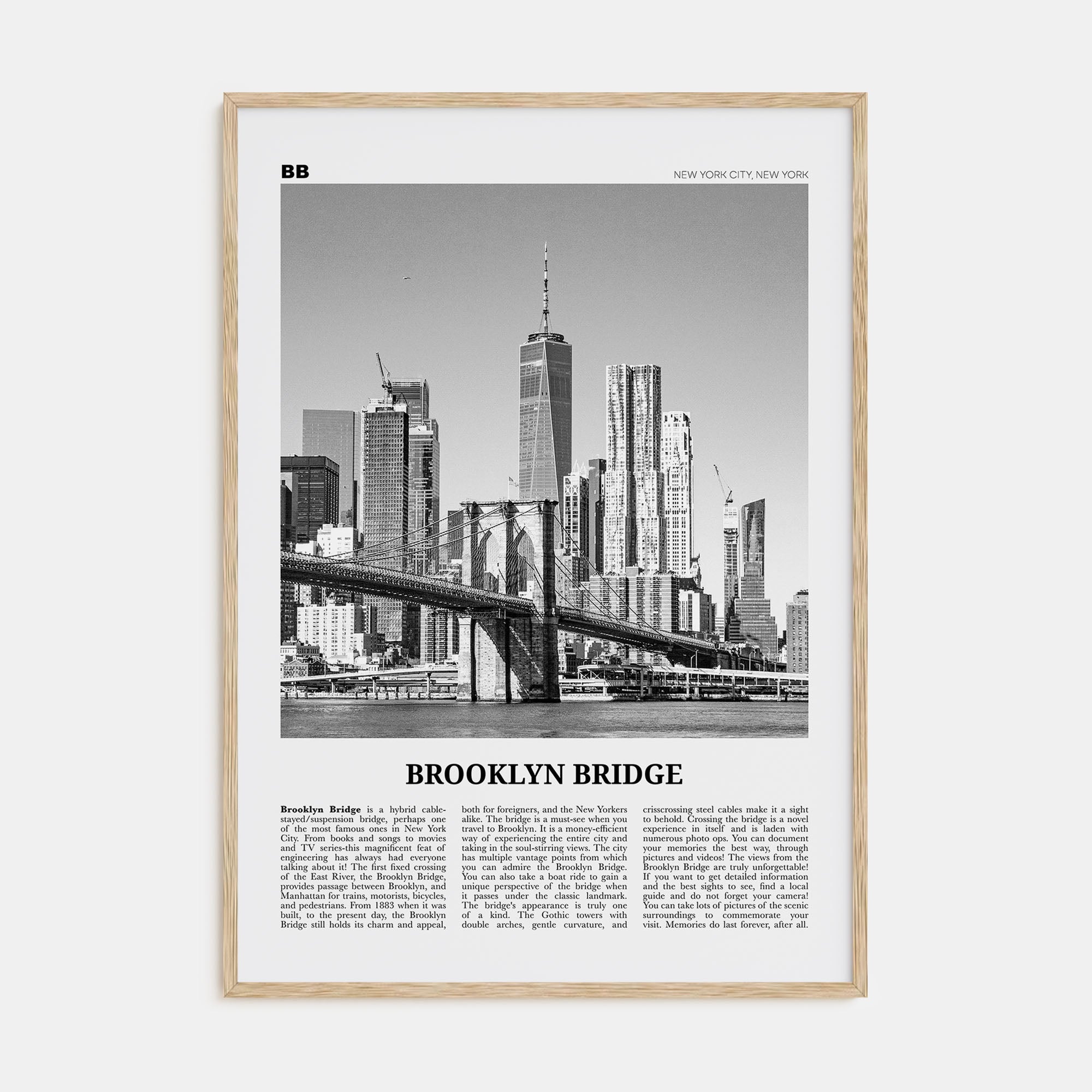 Brooklyn Bridge Travel B&W Poster