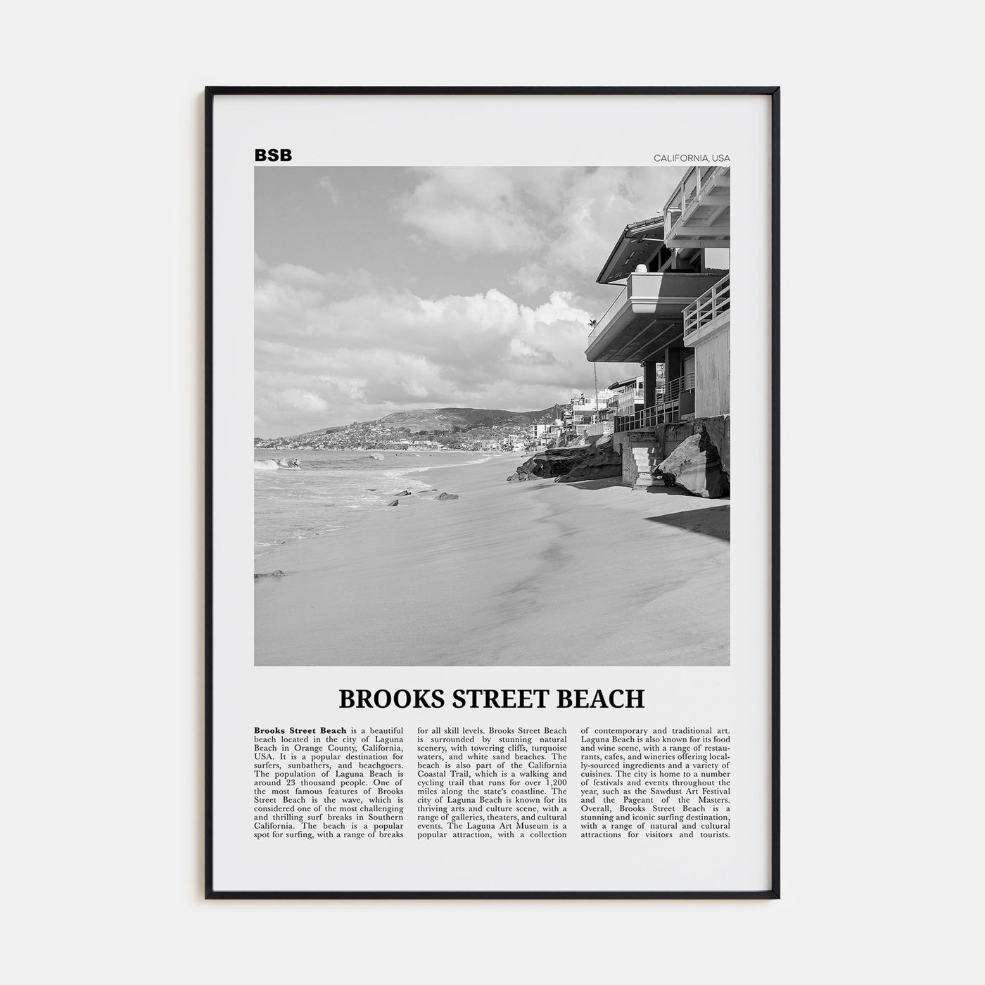 Brooks Street Beach Travel B&W Poster