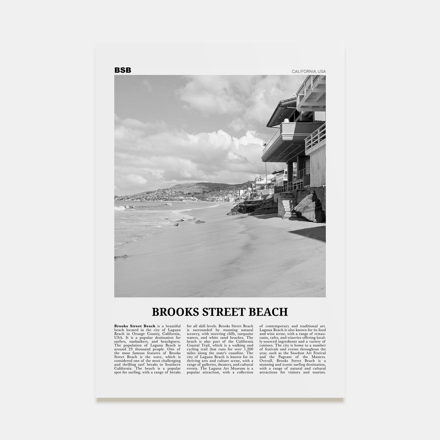 Brooks Street Beach Travel B&W Poster