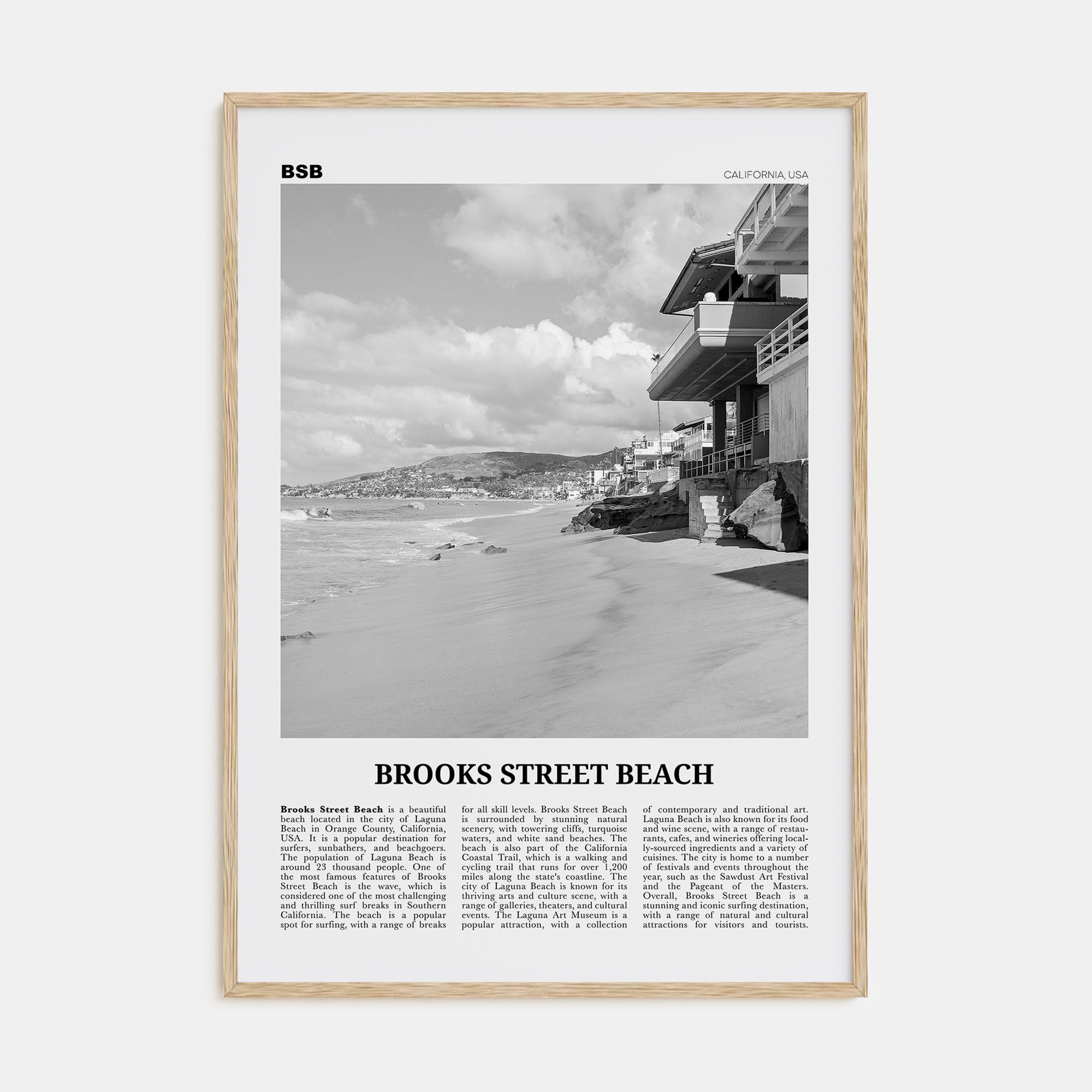 Brooks Street Beach Travel B&W Poster