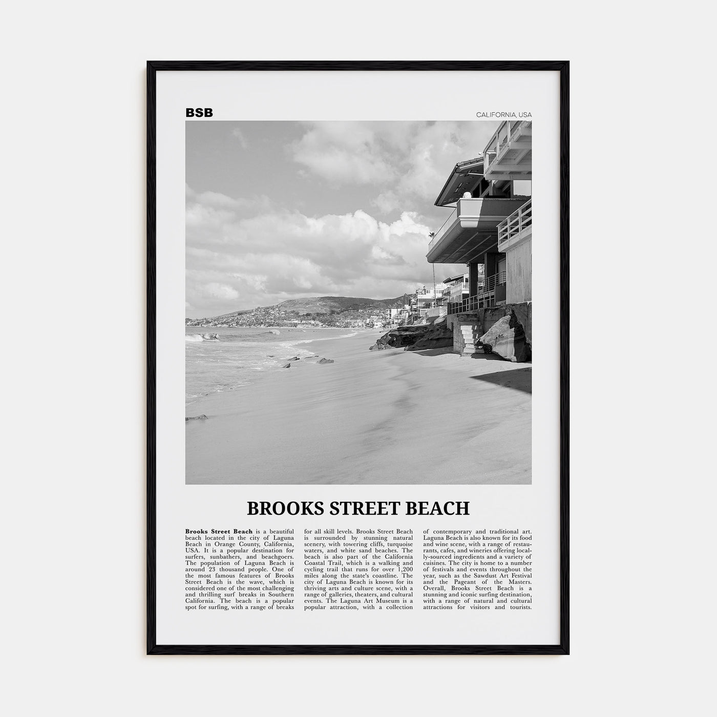 Brooks Street Beach Travel B&W Poster
