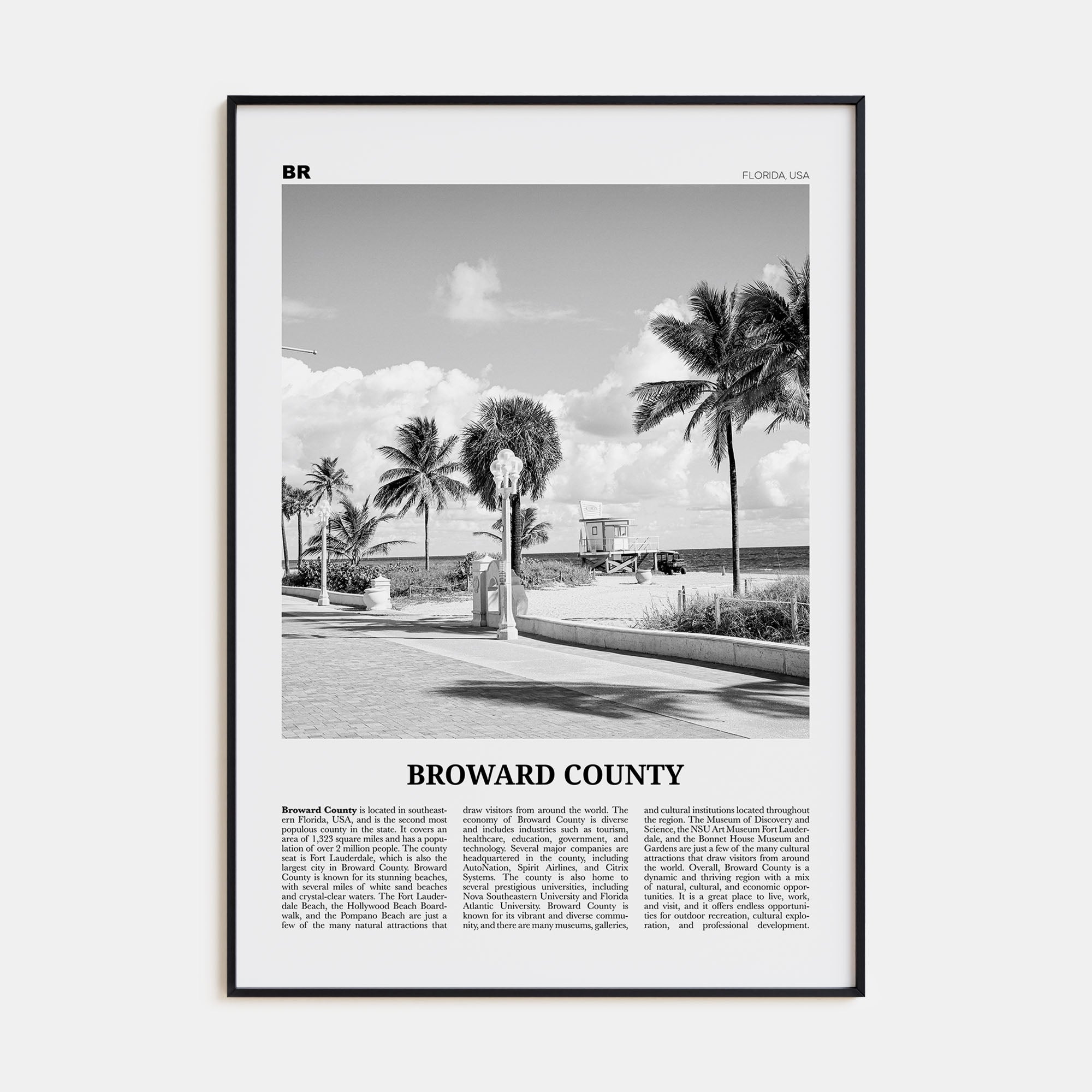 Broward County Travel B&W Poster