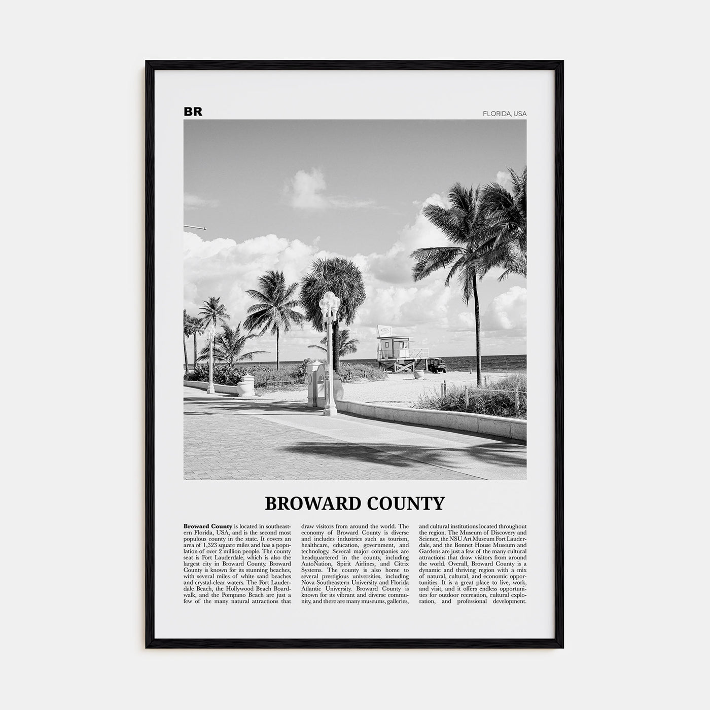 Broward County Travel B&W Poster