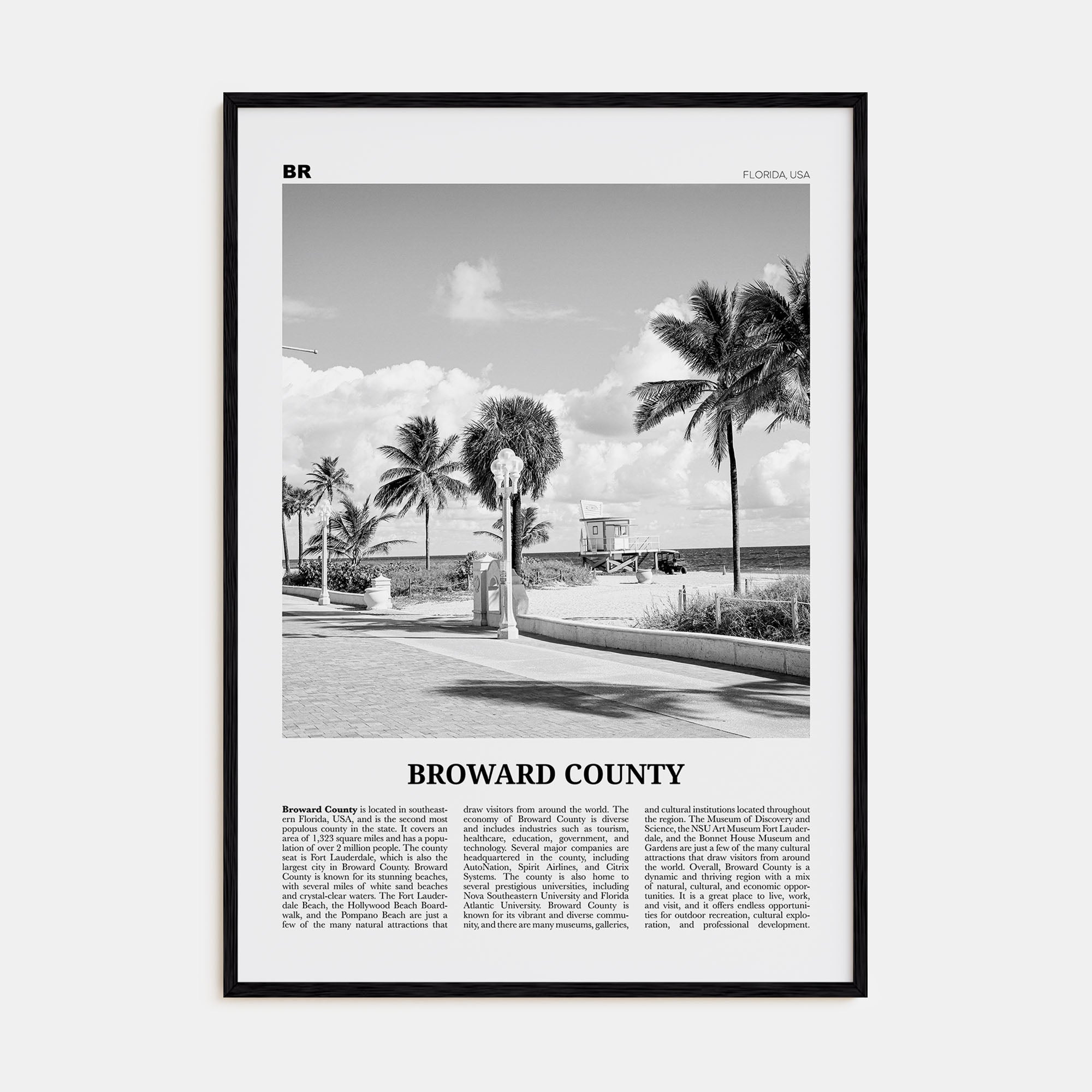 Broward County Travel B&W Poster