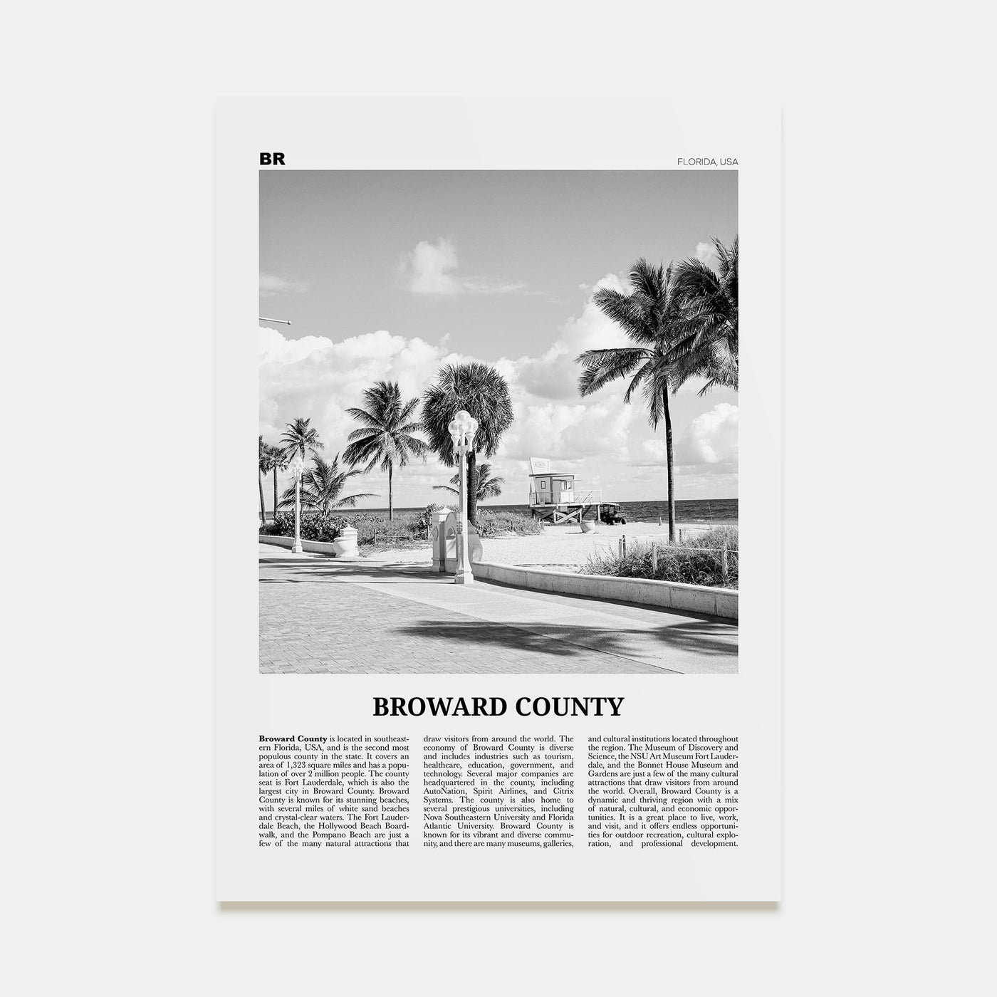 Broward County Travel B&W Poster