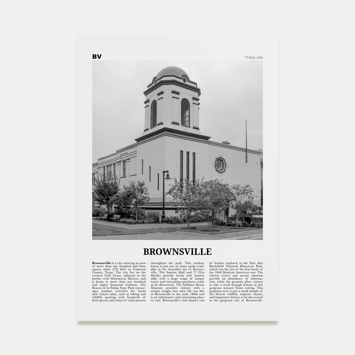 Brownsville Travel B&W Poster