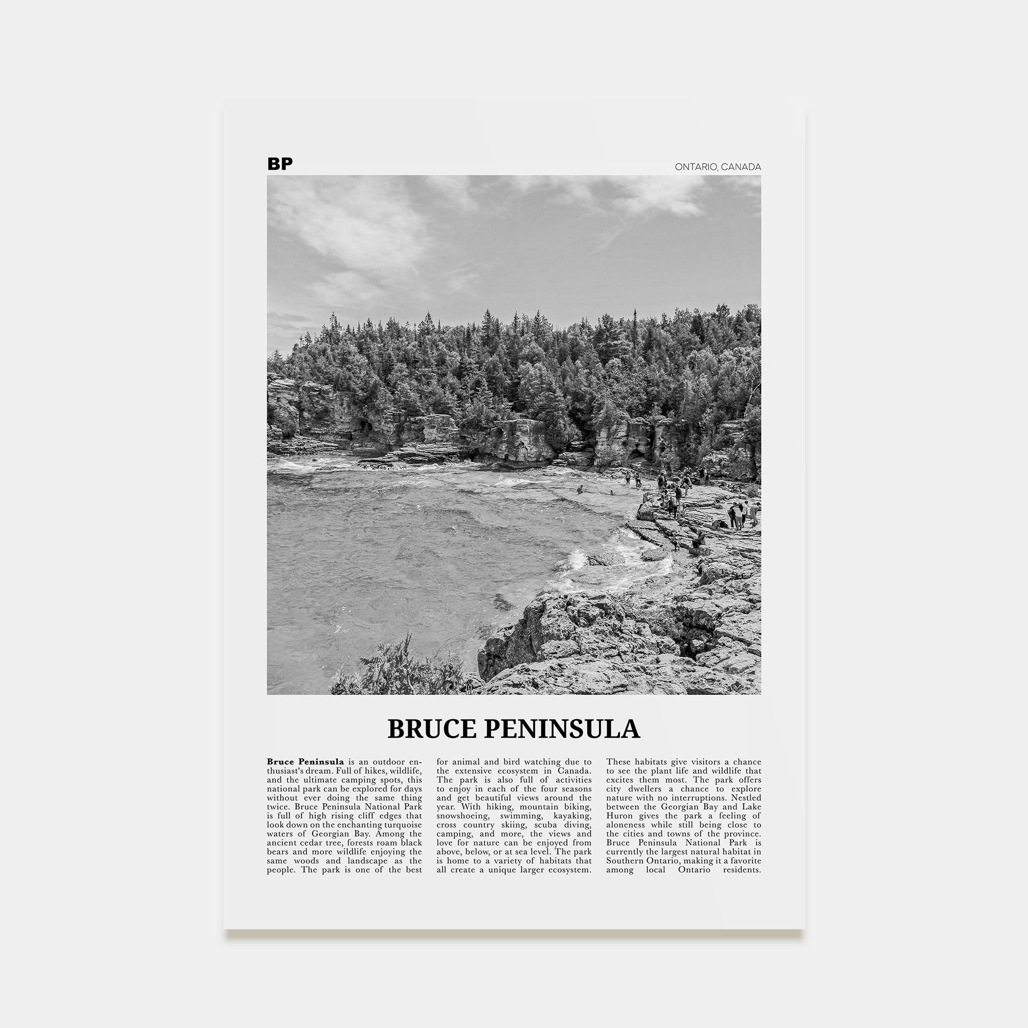 Bruce Peninsula Travel B&W Poster
