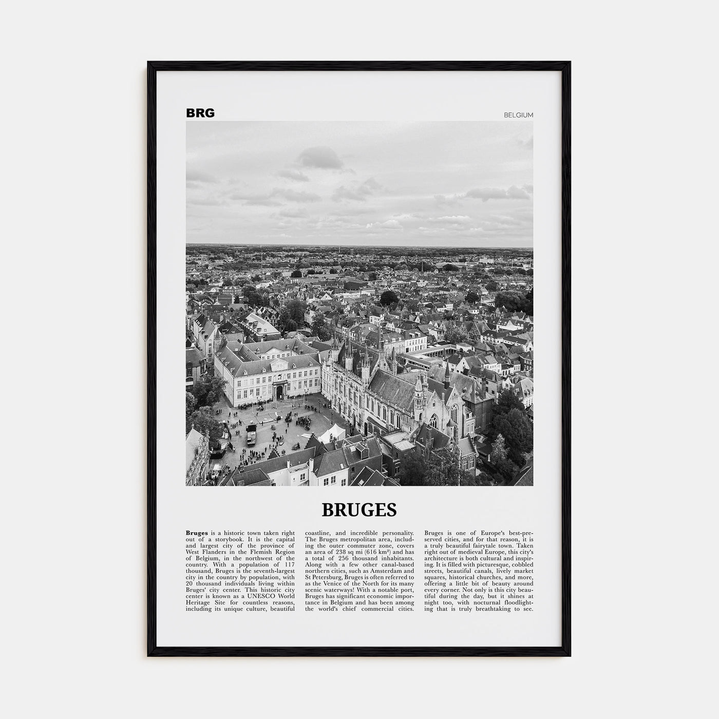 Bruges Travel B&W Poster