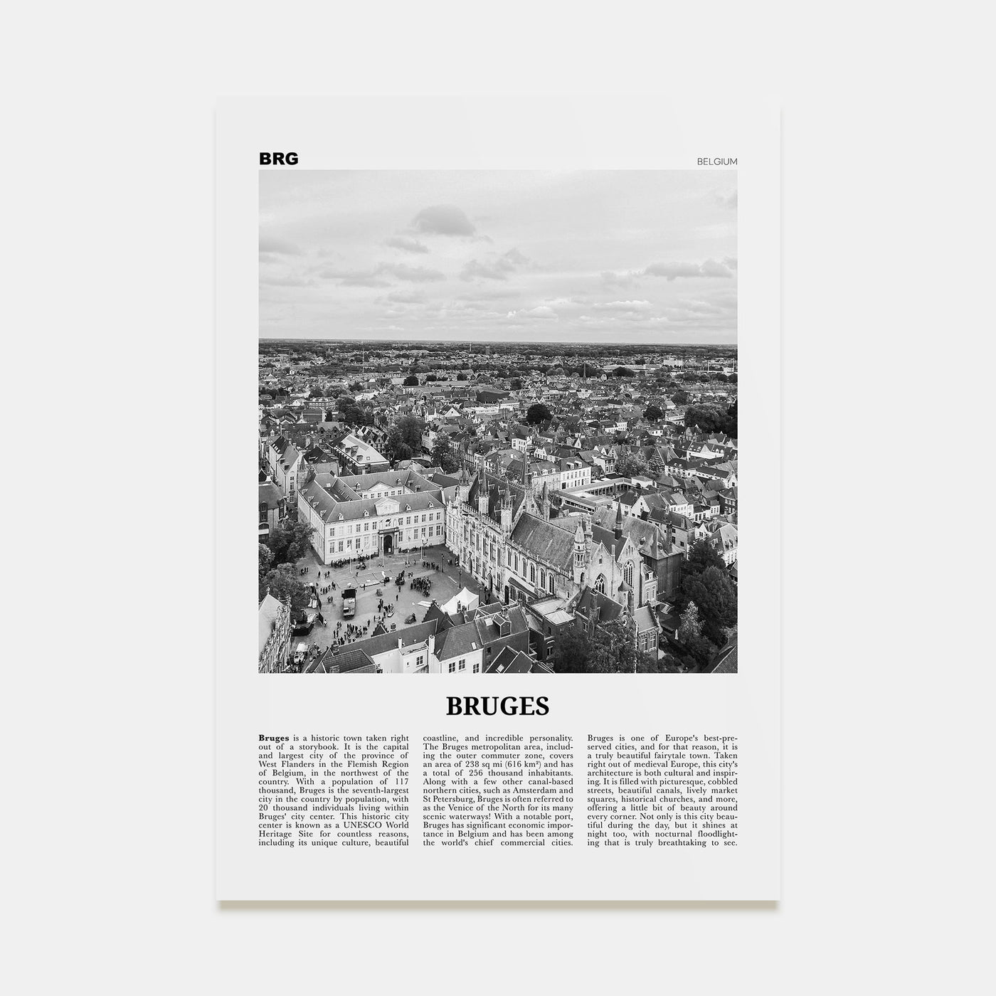 Bruges Travel B&W Poster
