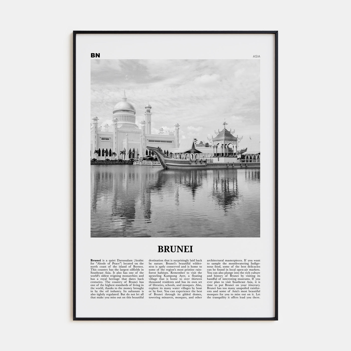 Brunei Travel B&W Poster