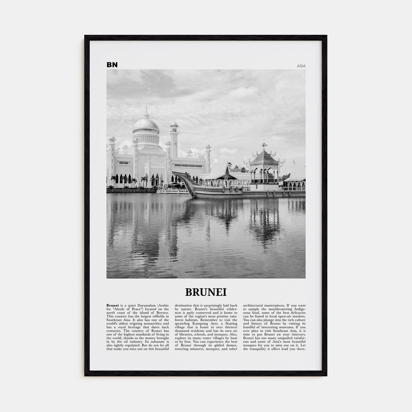 Brunei Travel B&W Poster