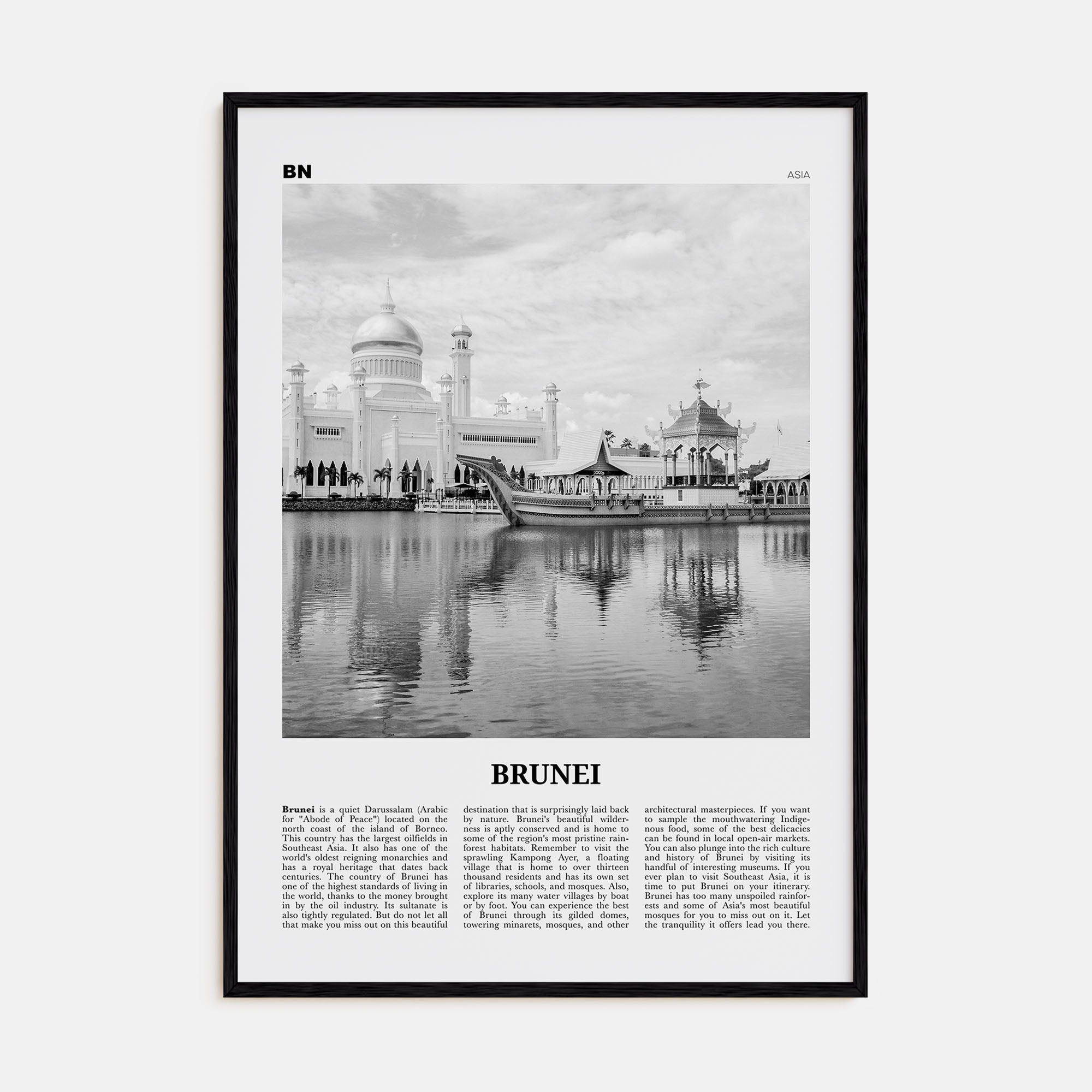 Brunei Travel B&W Poster