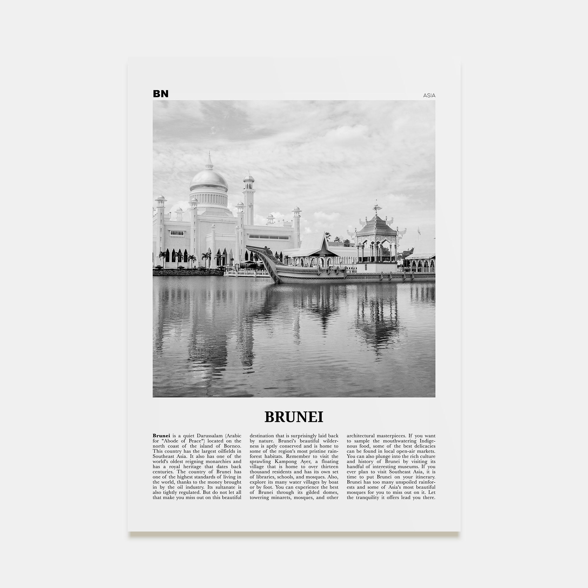 Brunei Travel B&W Poster
