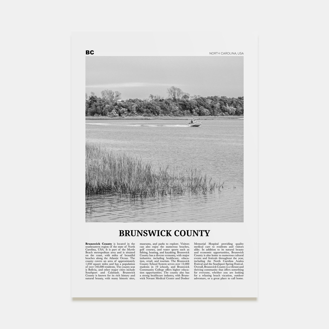 Brunswick County Travel B&W Poster