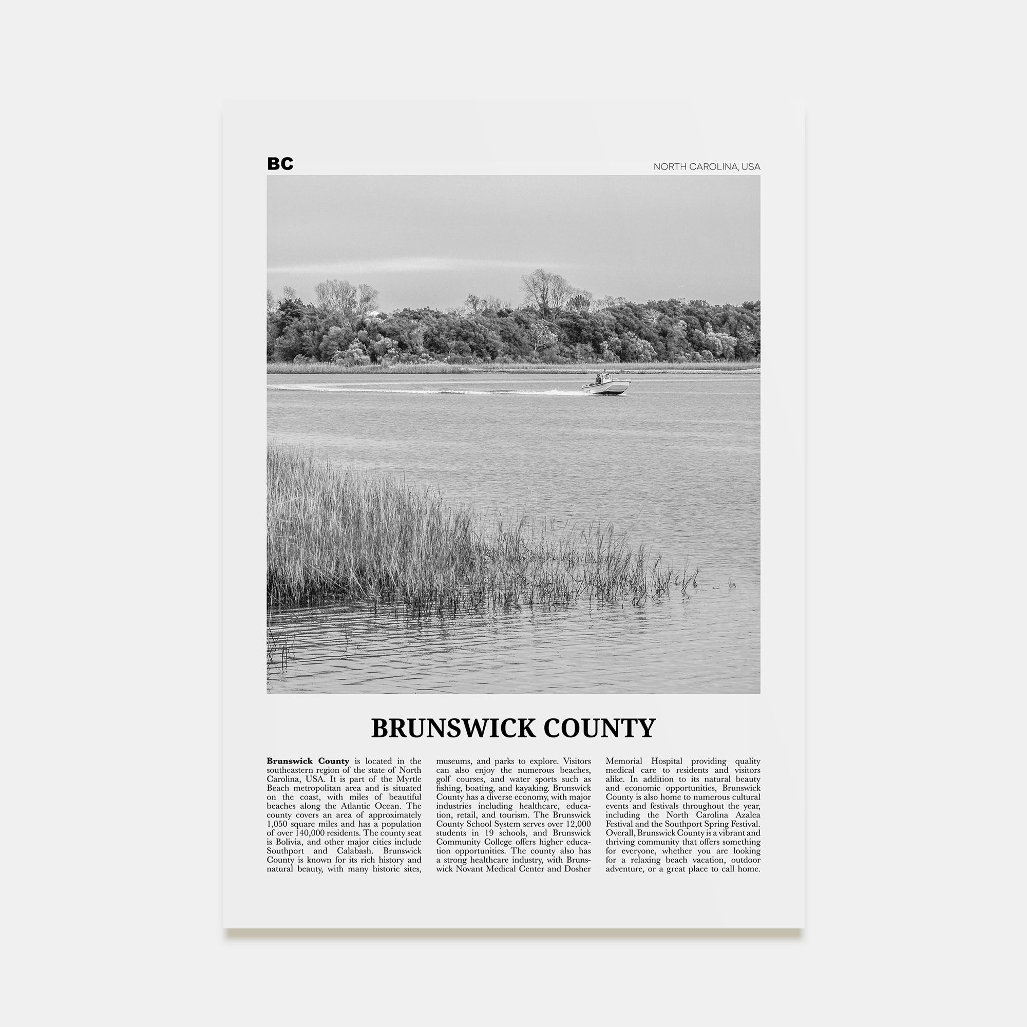 Brunswick County Travel B&W Poster