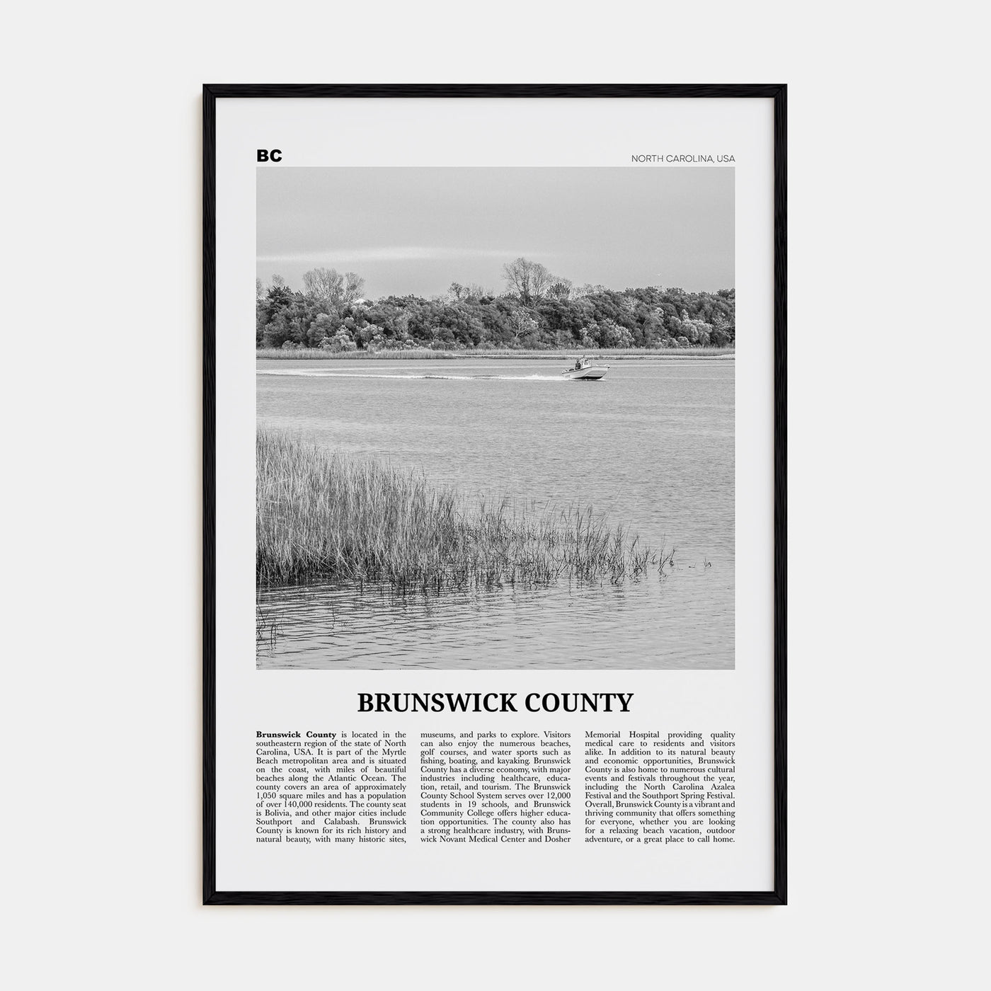 Brunswick County Travel B&W Poster